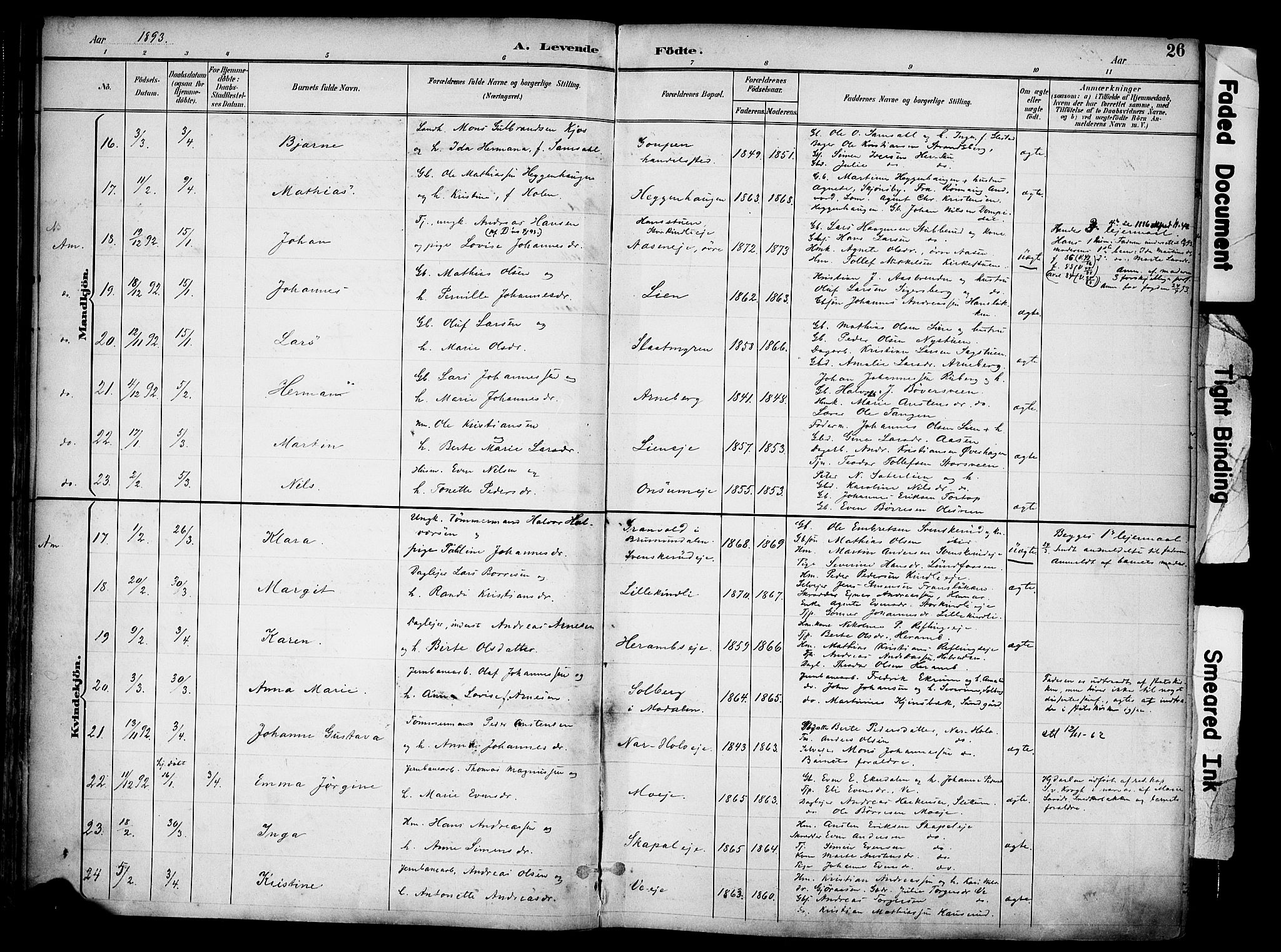 Ringsaker prestekontor, AV/SAH-PREST-014/K/Ka/L0017: Parish register (official) no. 17, 1891-1902, p. 26