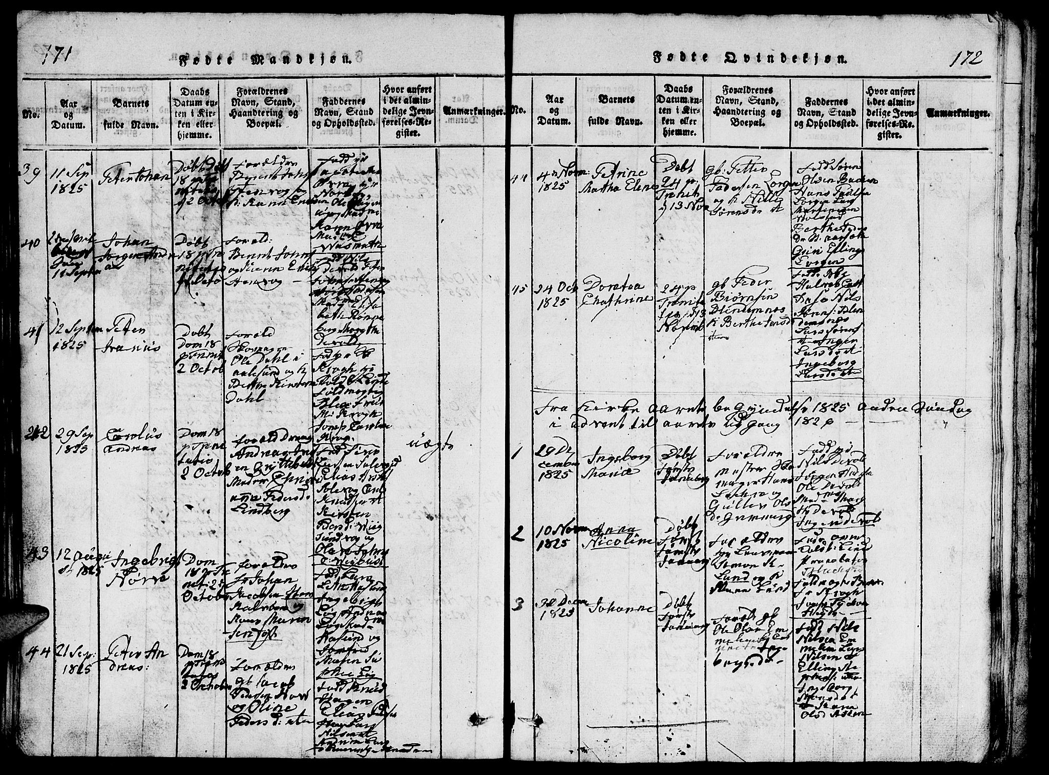 Ministerialprotokoller, klokkerbøker og fødselsregistre - Møre og Romsdal, AV/SAT-A-1454/528/L0423: Parish register (copy) no. 528C04, 1816-1827, p. 171-172