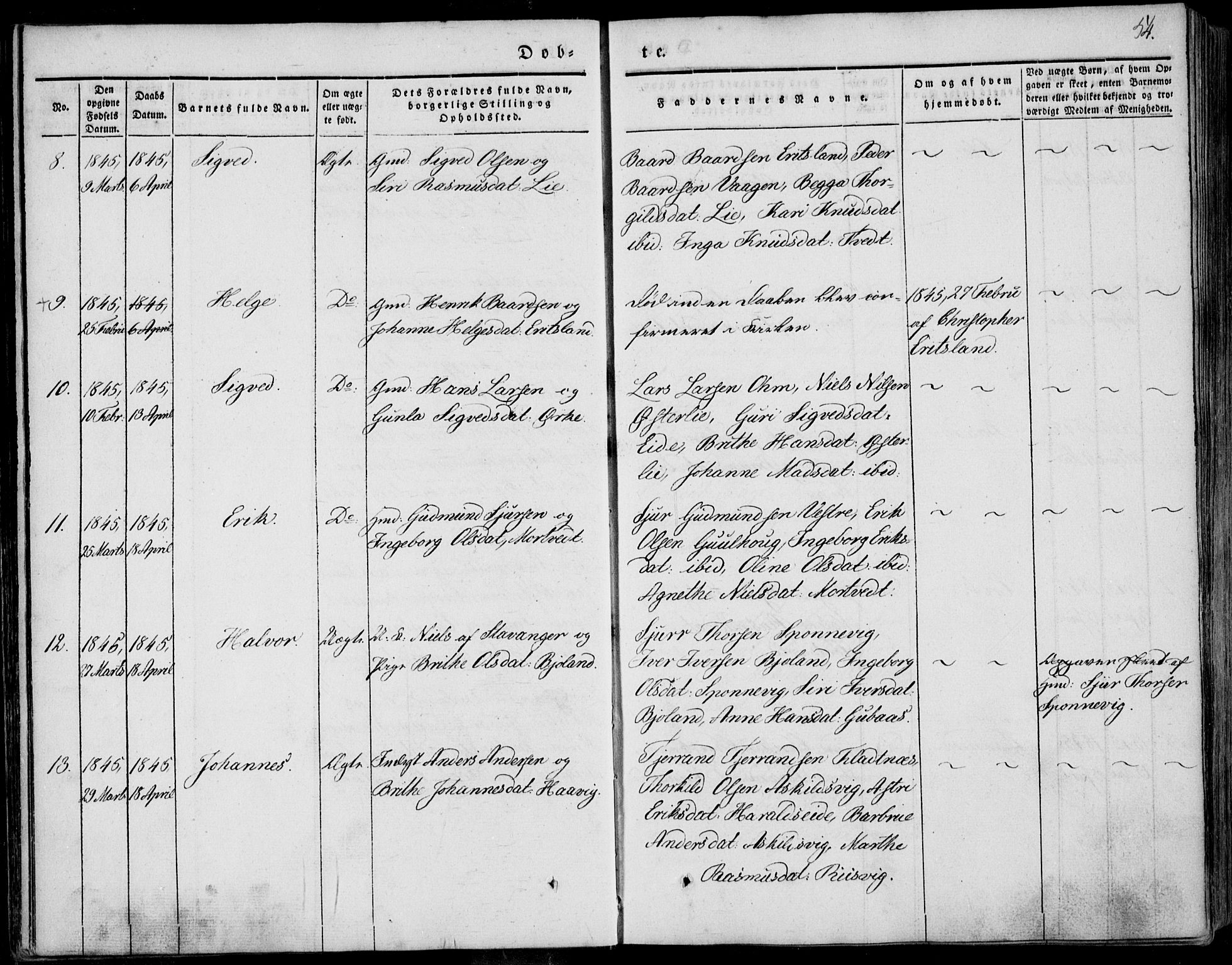 Skjold sokneprestkontor, SAST/A-101847/H/Ha/Haa/L0006: Parish register (official) no. A 6.1, 1835-1858, p. 54