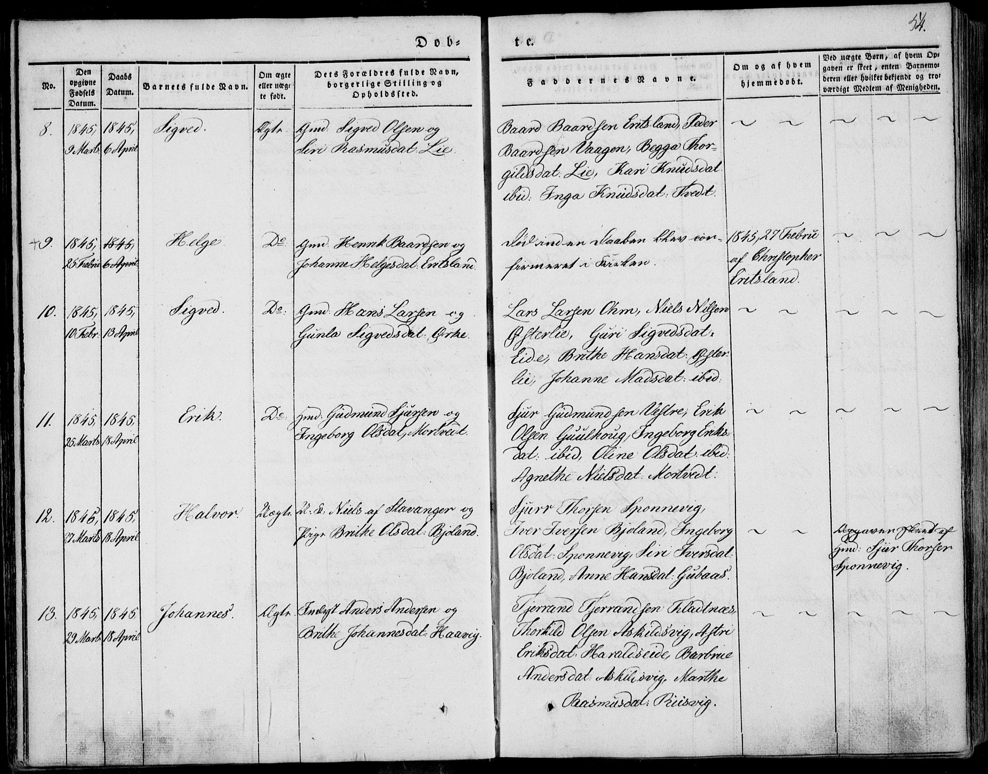 Skjold sokneprestkontor, AV/SAST-A-101847/H/Ha/Haa/L0006: Parish register (official) no. A 6.1, 1835-1858, p. 54