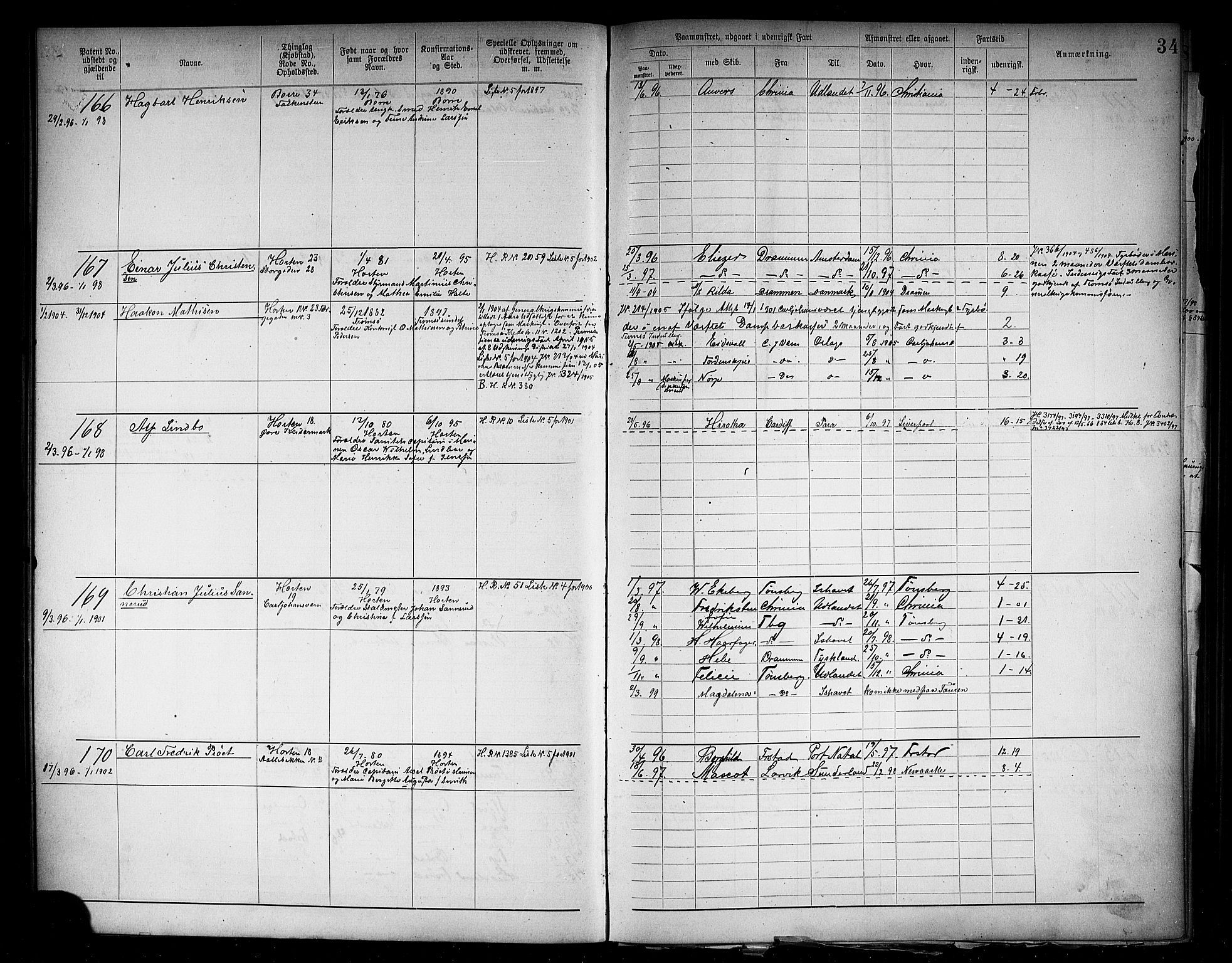 Horten innrulleringskontor, AV/SAKO-A-785/F/Fb/L0006: Annotasjonsrulle, 1889-1911, p. 37