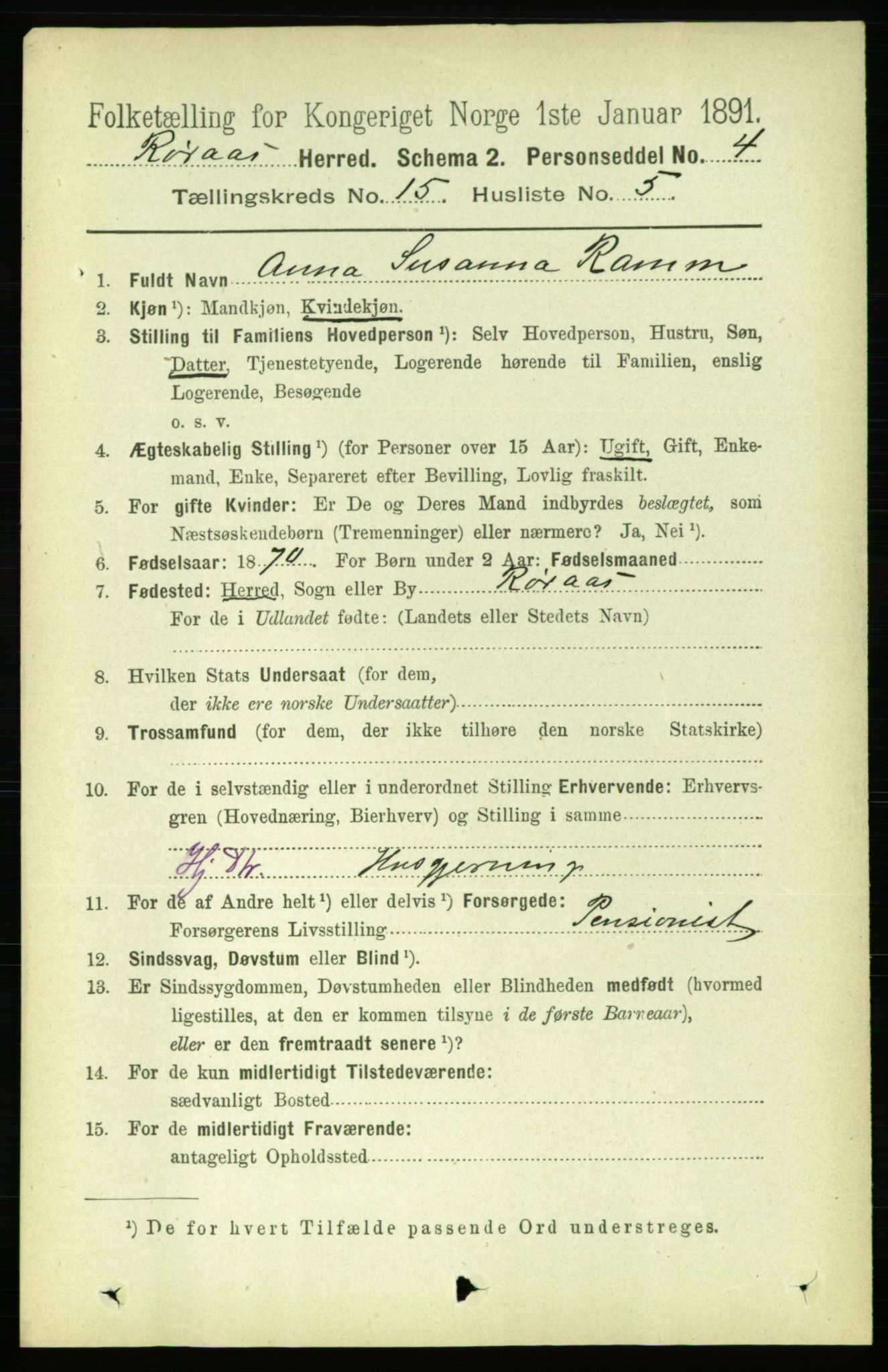 RA, 1891 census for 1640 Røros, 1891, p. 3349