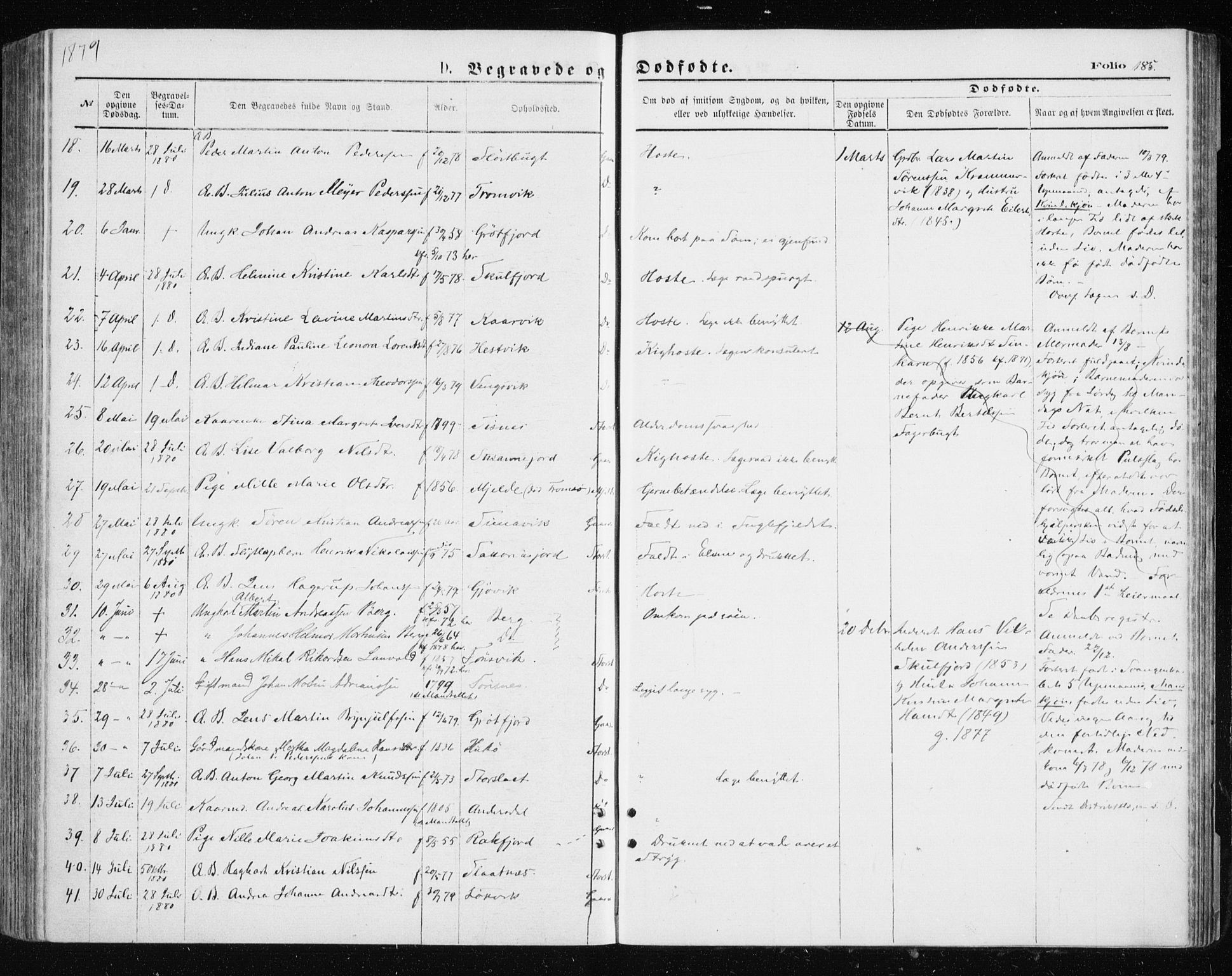 Tromsøysund sokneprestkontor, SATØ/S-1304/G/Ga/L0003kirke: Parish register (official) no. 3, 1875-1880, p. 185