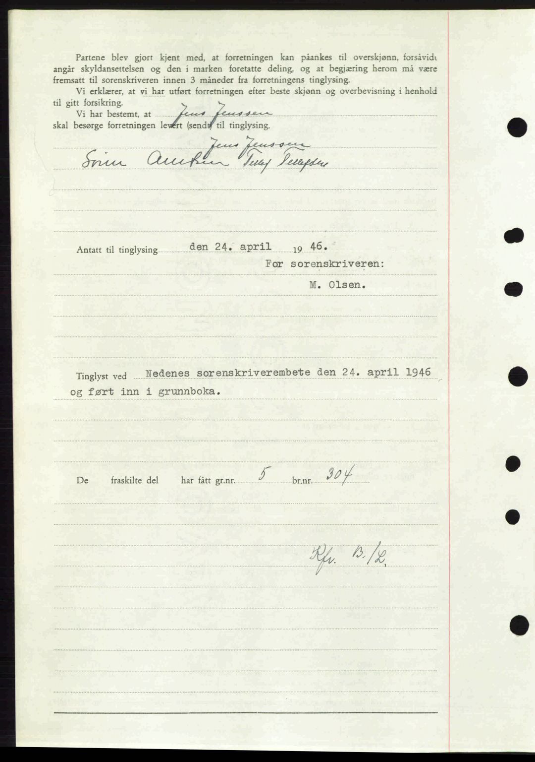 Nedenes sorenskriveri, AV/SAK-1221-0006/G/Gb/Gba/L0054: Mortgage book no. A6c, 1946-1946, Diary no: : 373/1946