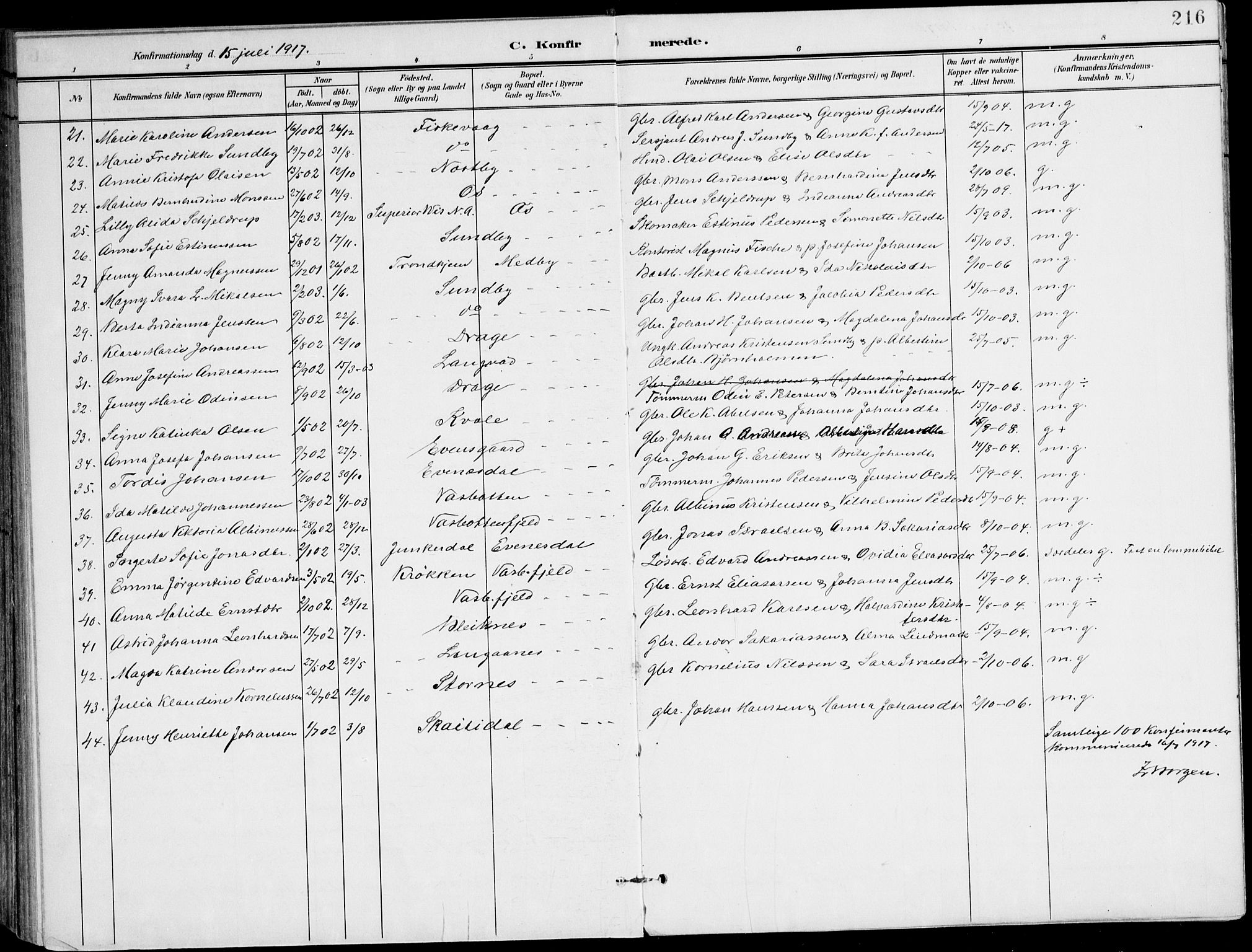 Ministerialprotokoller, klokkerbøker og fødselsregistre - Nordland, SAT/A-1459/847/L0672: Parish register (official) no. 847A12, 1902-1919, p. 216