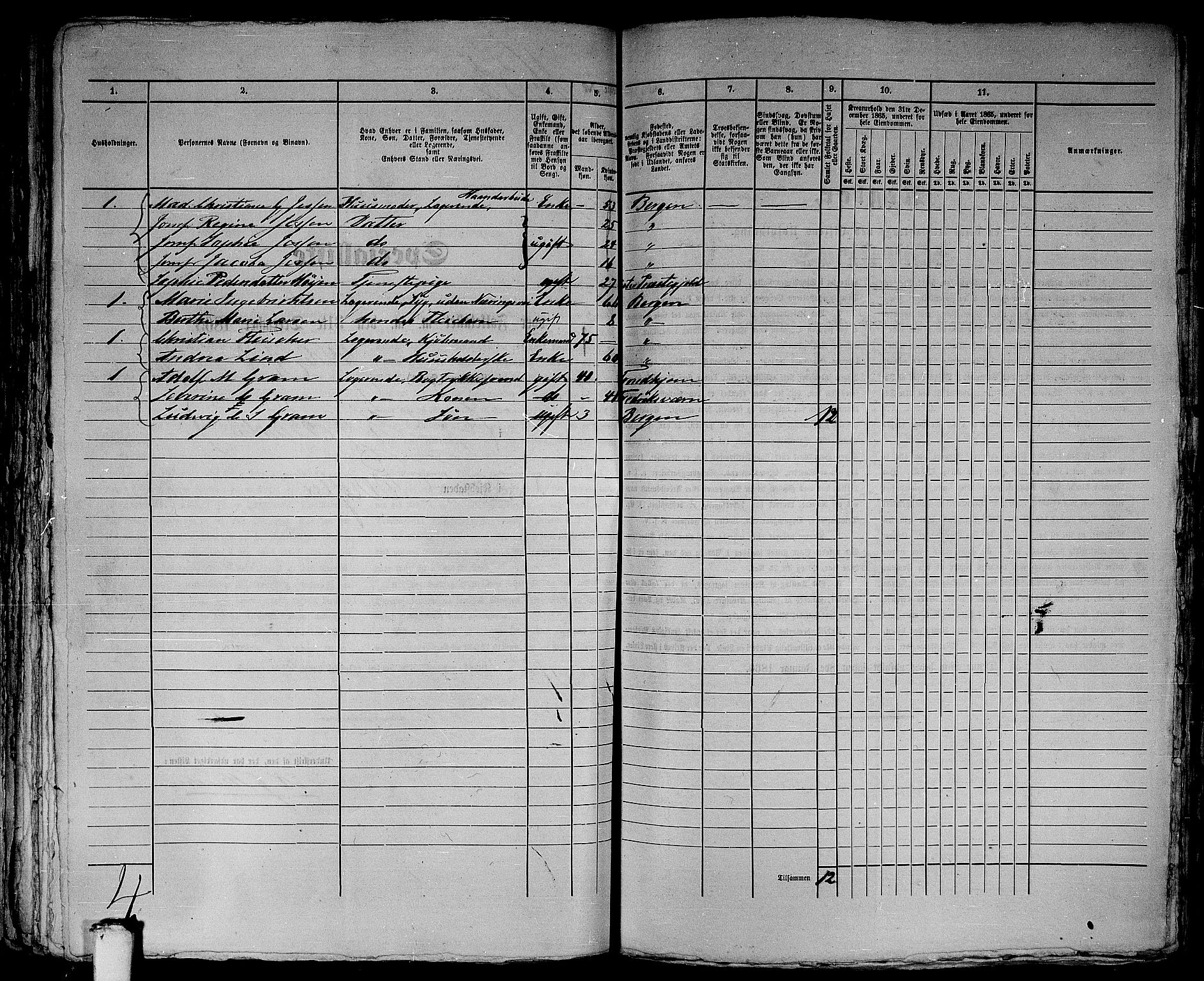 RA, 1865 census for Bergen, 1865, p. 3377