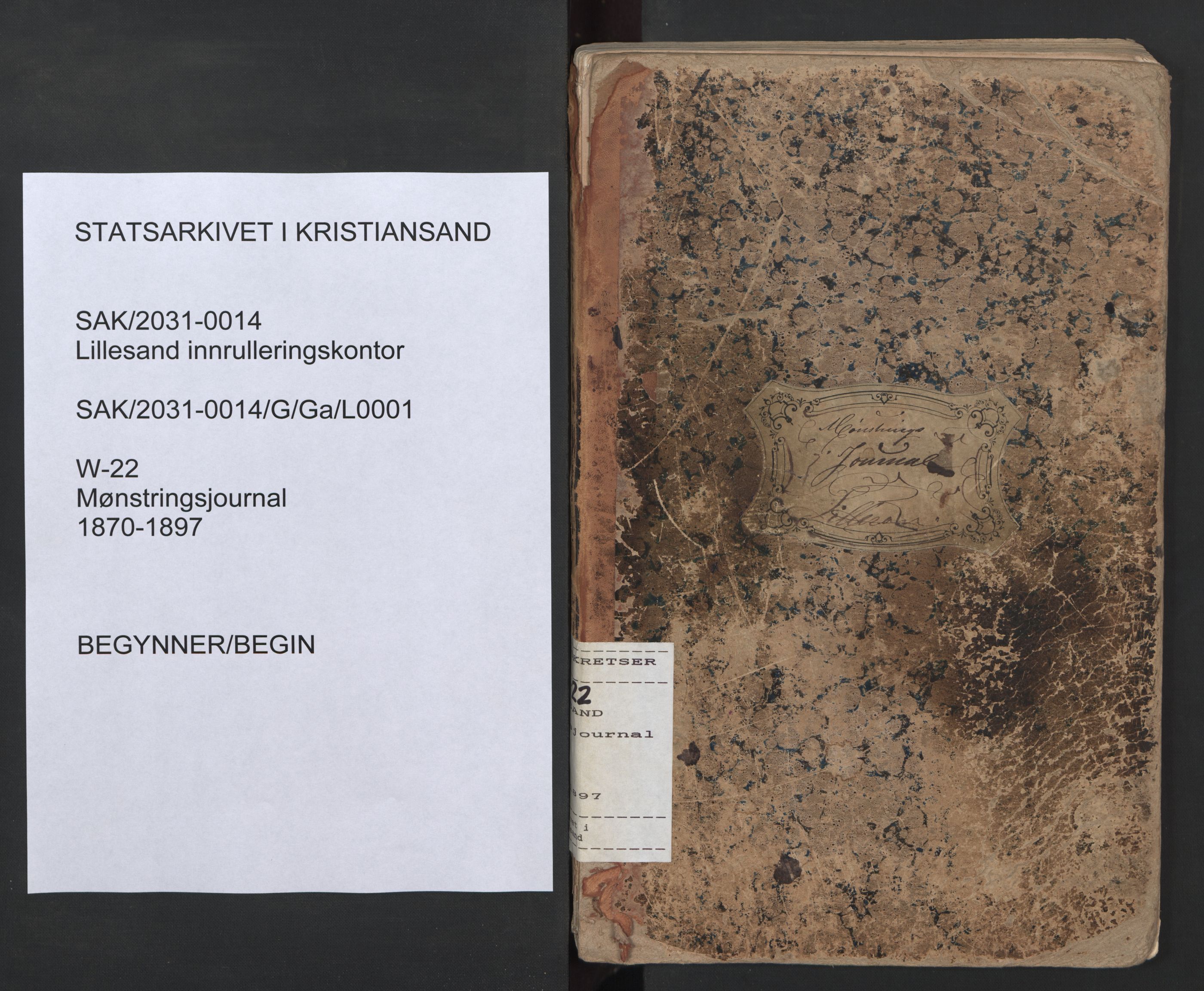 Lillesand mønstringskrets, AV/SAK-2031-0014/G/Ga/L0001: Mønstringsjournal, W-22, 1870-1897, p. 1