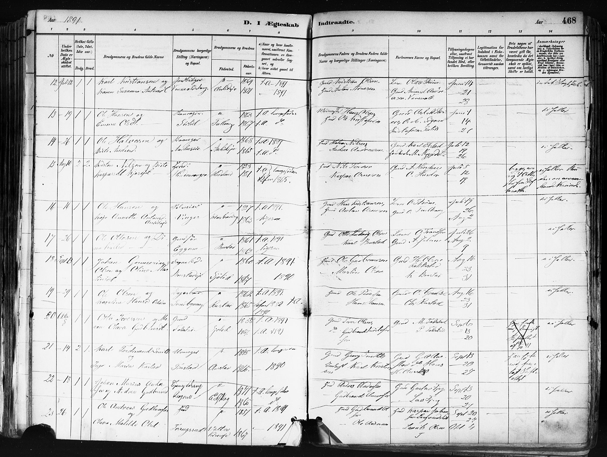 Nes prestekontor Kirkebøker, AV/SAO-A-10410/F/Fa/L0010: Parish register (official) no. I 10, 1883-1898, p. 468