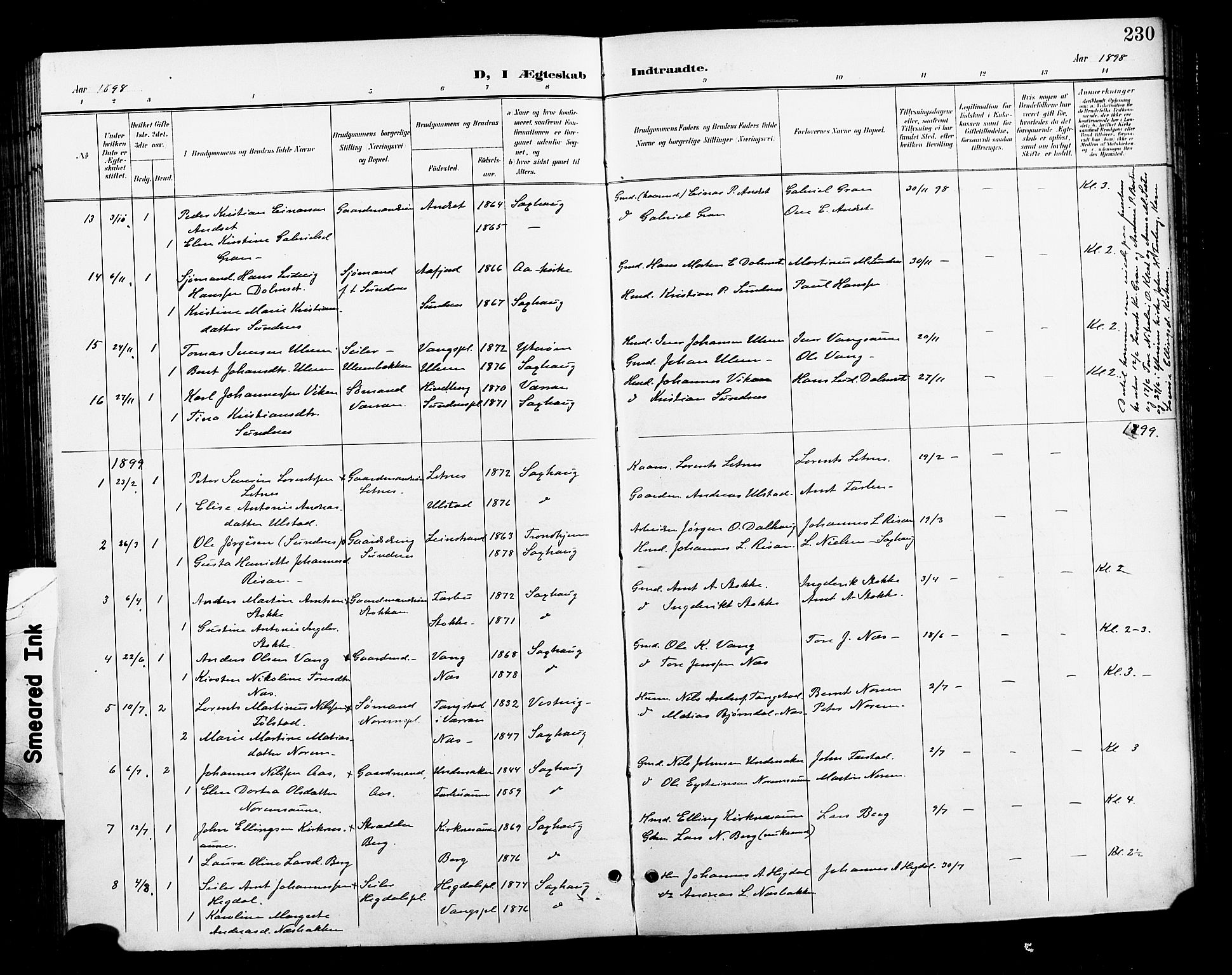 Ministerialprotokoller, klokkerbøker og fødselsregistre - Nord-Trøndelag, AV/SAT-A-1458/730/L0302: Parish register (copy) no. 730C05, 1898-1924, p. 230