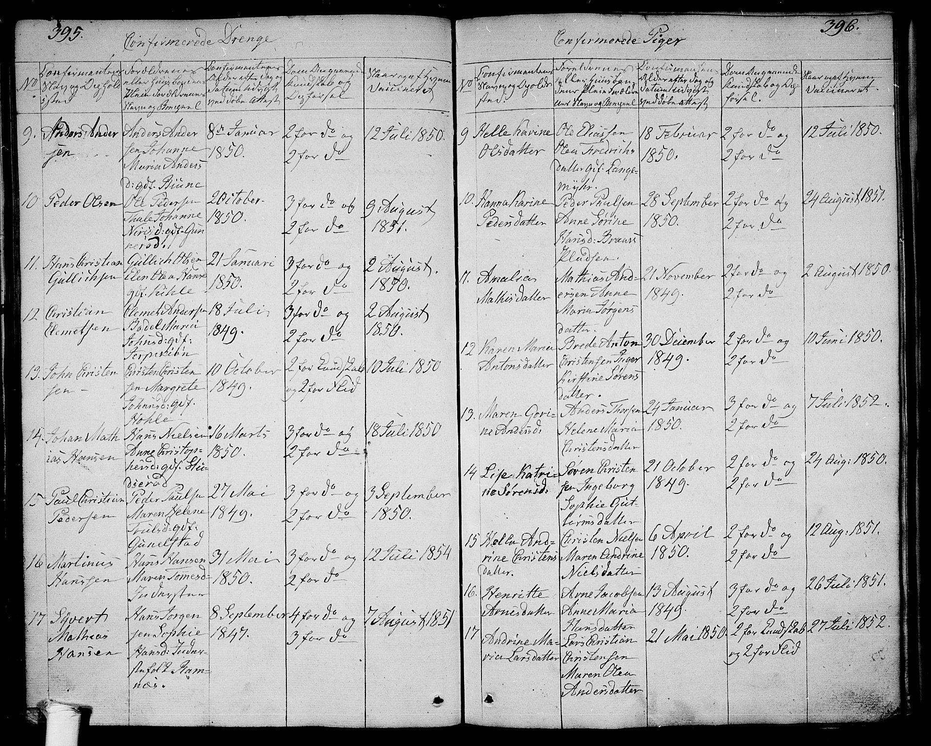 Ramnes kirkebøker, SAKO/A-314/G/Ga/L0002: Parish register (copy) no. I 2, 1848-1870, p. 395-396