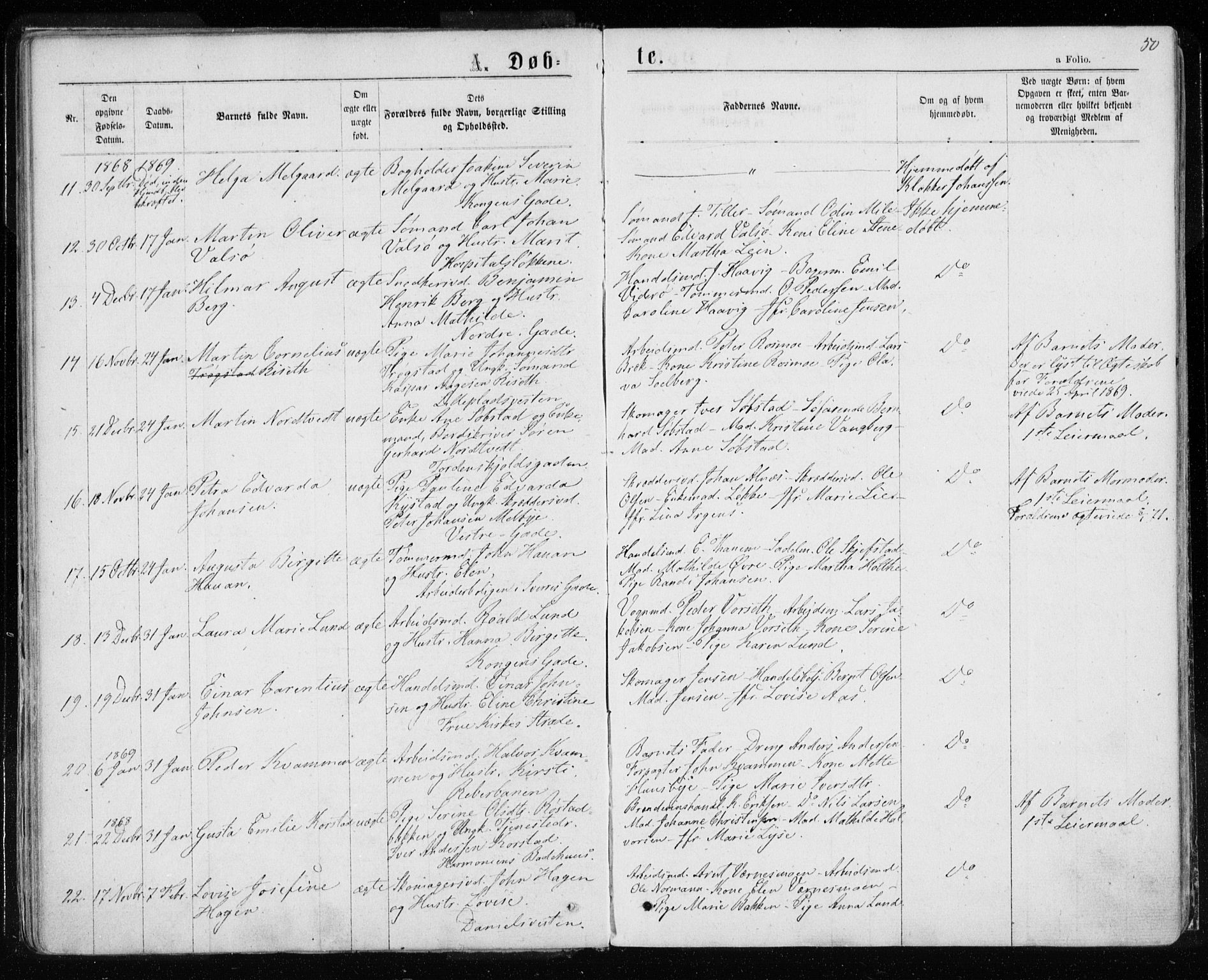 Ministerialprotokoller, klokkerbøker og fødselsregistre - Sør-Trøndelag, SAT/A-1456/601/L0054: Parish register (official) no. 601A22, 1866-1877, p. 50