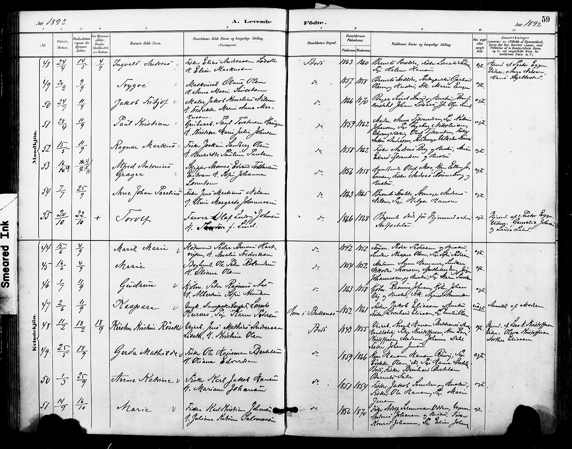 Ministerialprotokoller, klokkerbøker og fødselsregistre - Nordland, SAT/A-1459/801/L0010: Parish register (official) no. 801A10, 1888-1899, p. 59