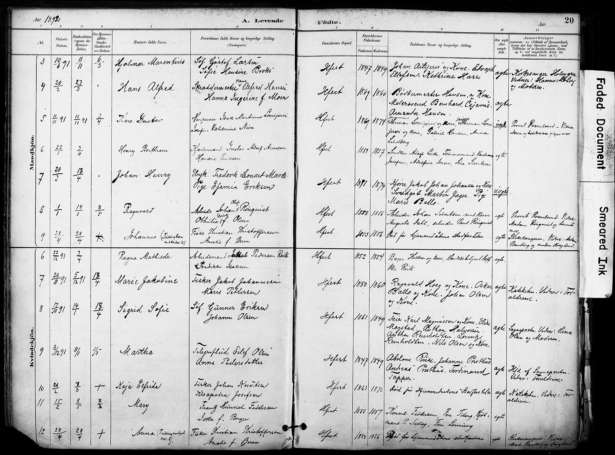Hammerfest sokneprestkontor, SATØ/S-1347/H/Ha/L0009.kirke: Parish register (official) no. 9, 1889-1897, p. 20