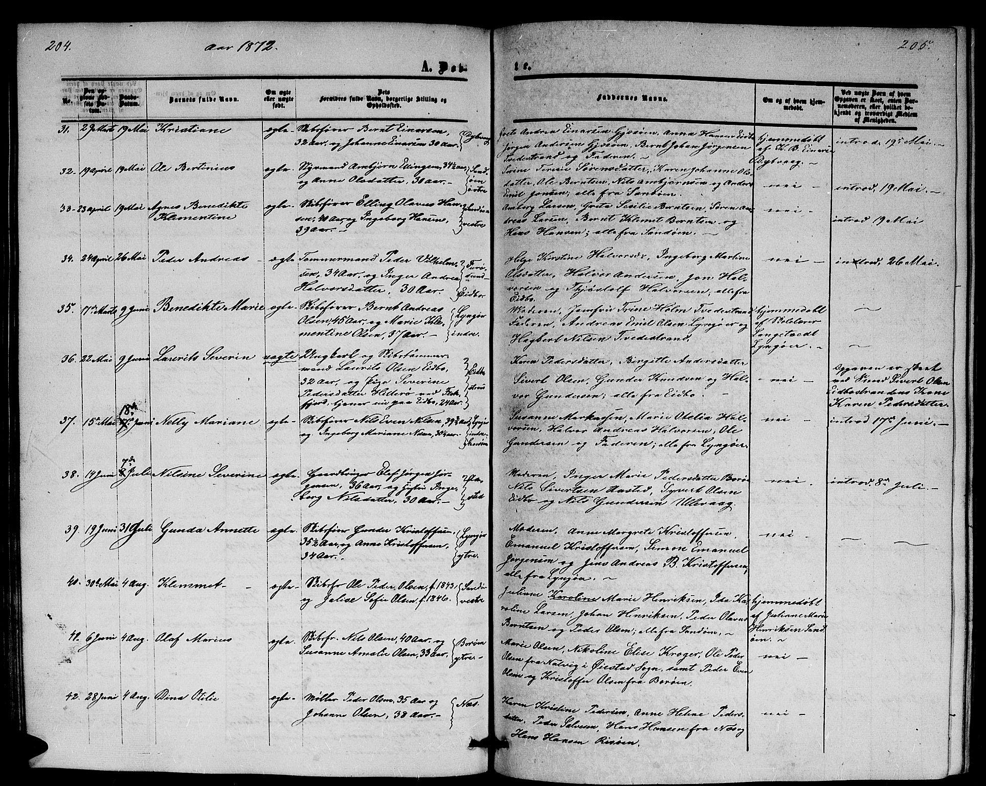 Dypvåg sokneprestkontor, AV/SAK-1111-0007/F/Fb/Fba/L0011: Parish register (copy) no. B 11, 1857-1872, p. 204-205