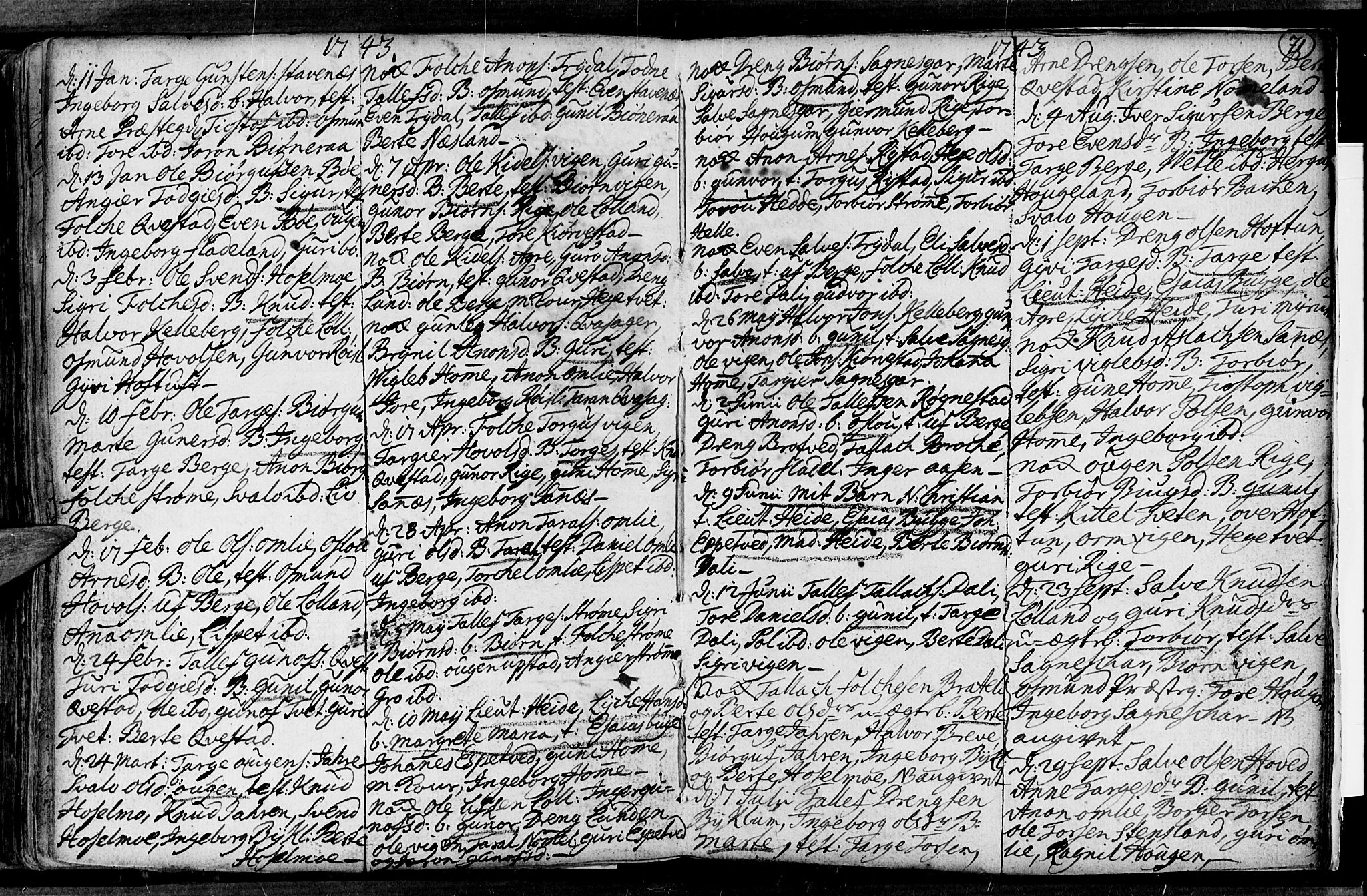 Valle sokneprestkontor, SAK/1111-0044/F/Fa/Fac/L0001: Parish register (official) no. A 1, 1714-1745, p. 71