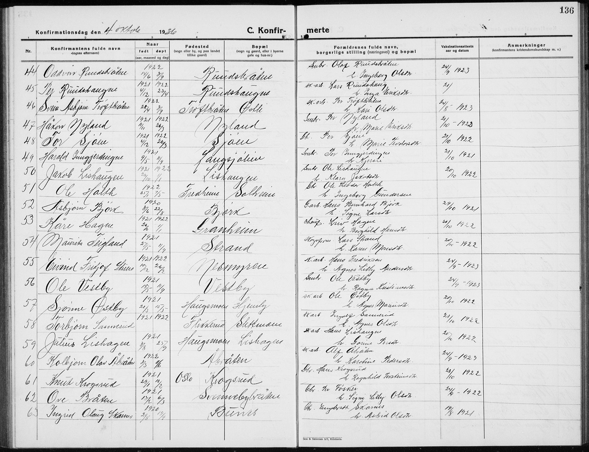 Nord-Odal prestekontor, SAH/PREST-032/H/Ha/Hab/L0005: Parish register (copy) no. 5, 1924-1938, p. 136