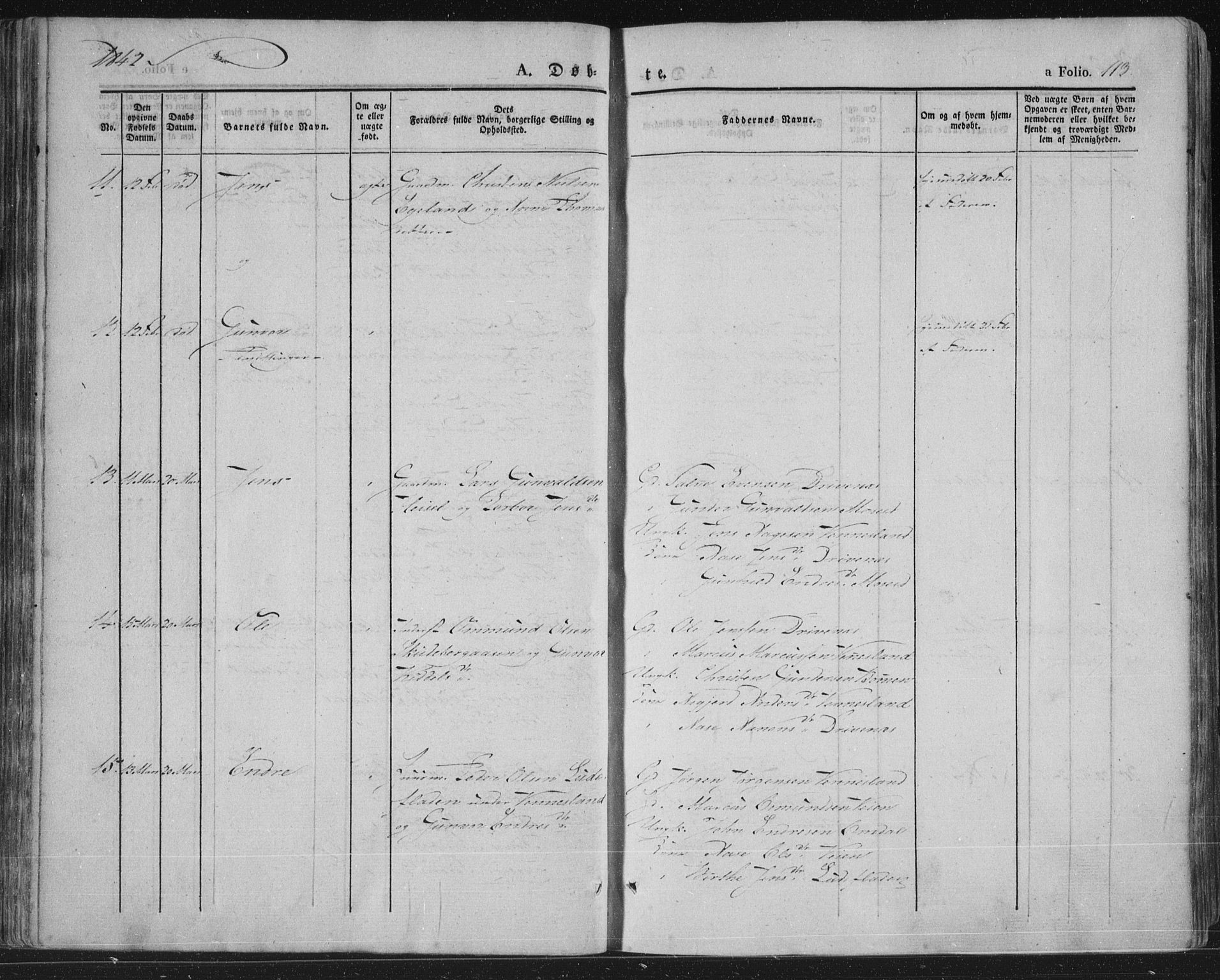 Vennesla sokneprestkontor, AV/SAK-1111-0045/Fa/Fac/L0004: Parish register (official) no. A 4, 1834-1855, p. 113