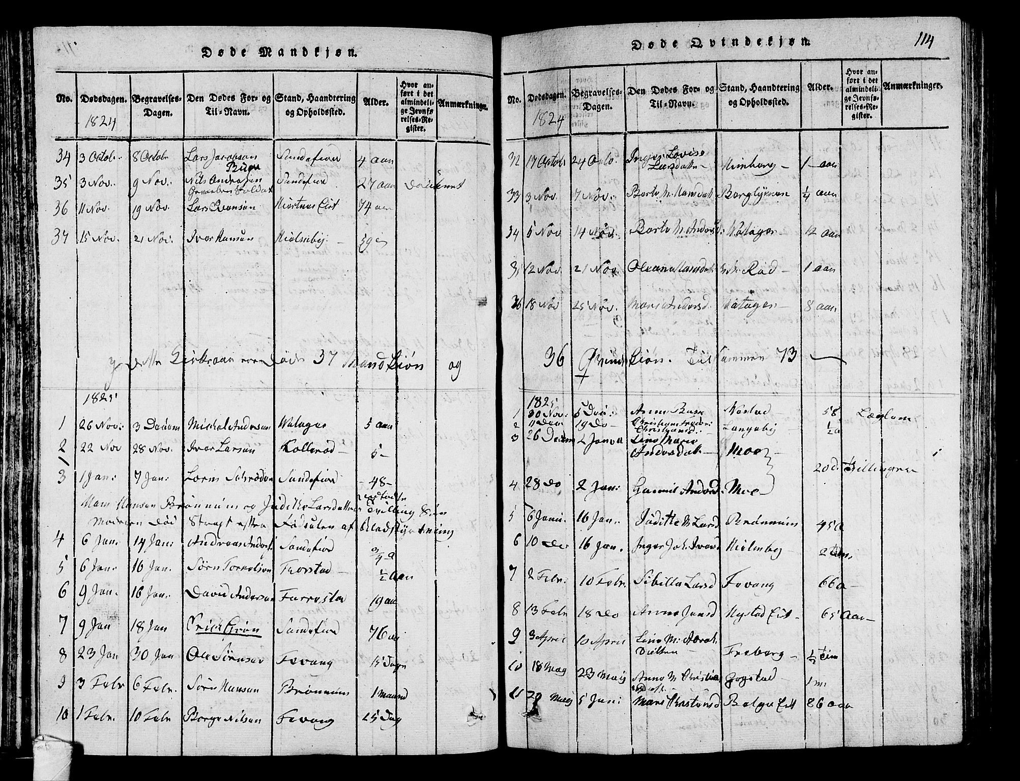 Sandar kirkebøker, SAKO/A-243/G/Ga/L0001: Parish register (copy) no. 1, 1814-1835, p. 114