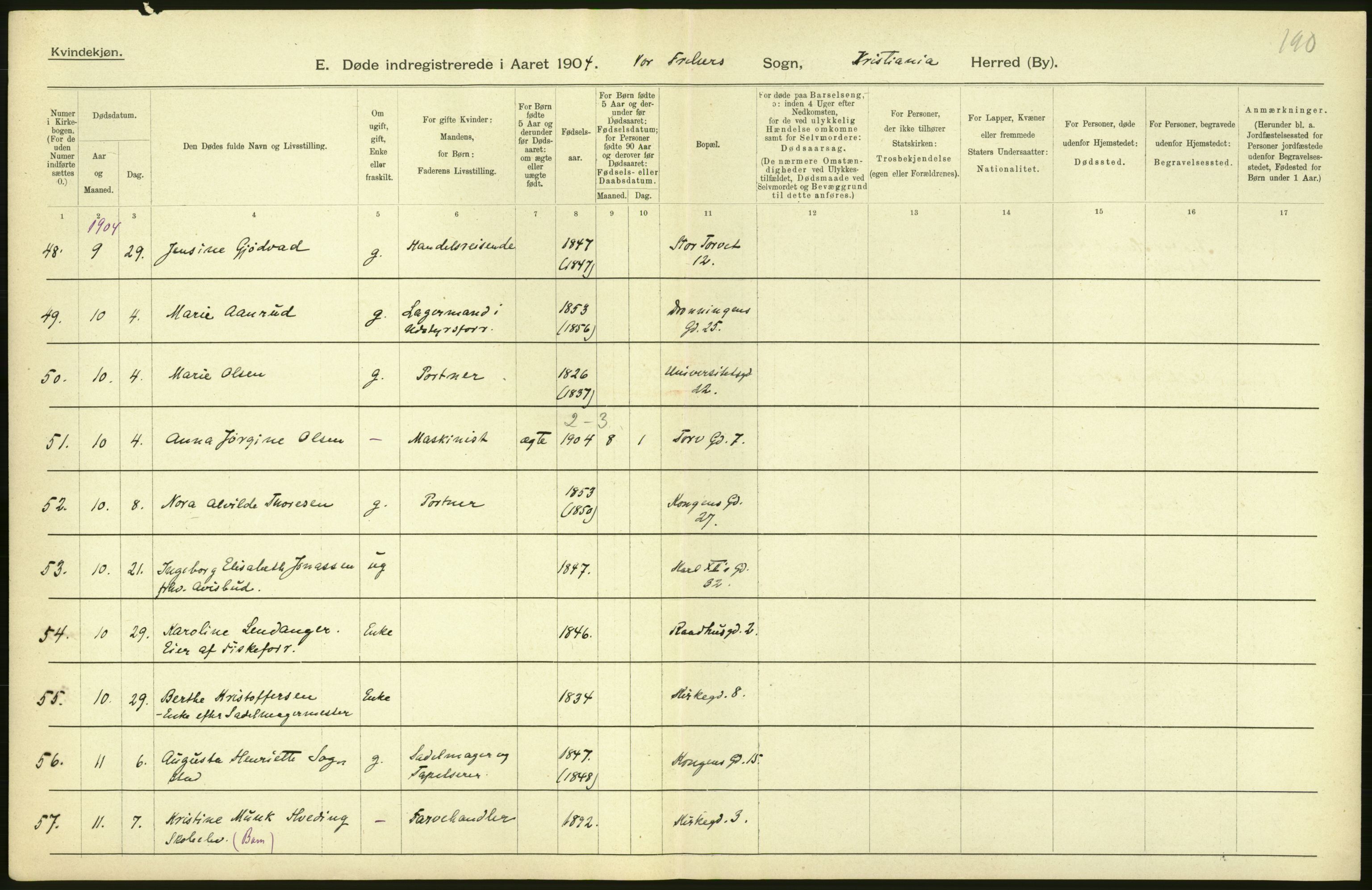 Statistisk sentralbyrå, Sosiodemografiske emner, Befolkning, AV/RA-S-2228/D/Df/Dfa/Dfab/L0004: Kristiania: Gifte, døde, 1904, p. 480