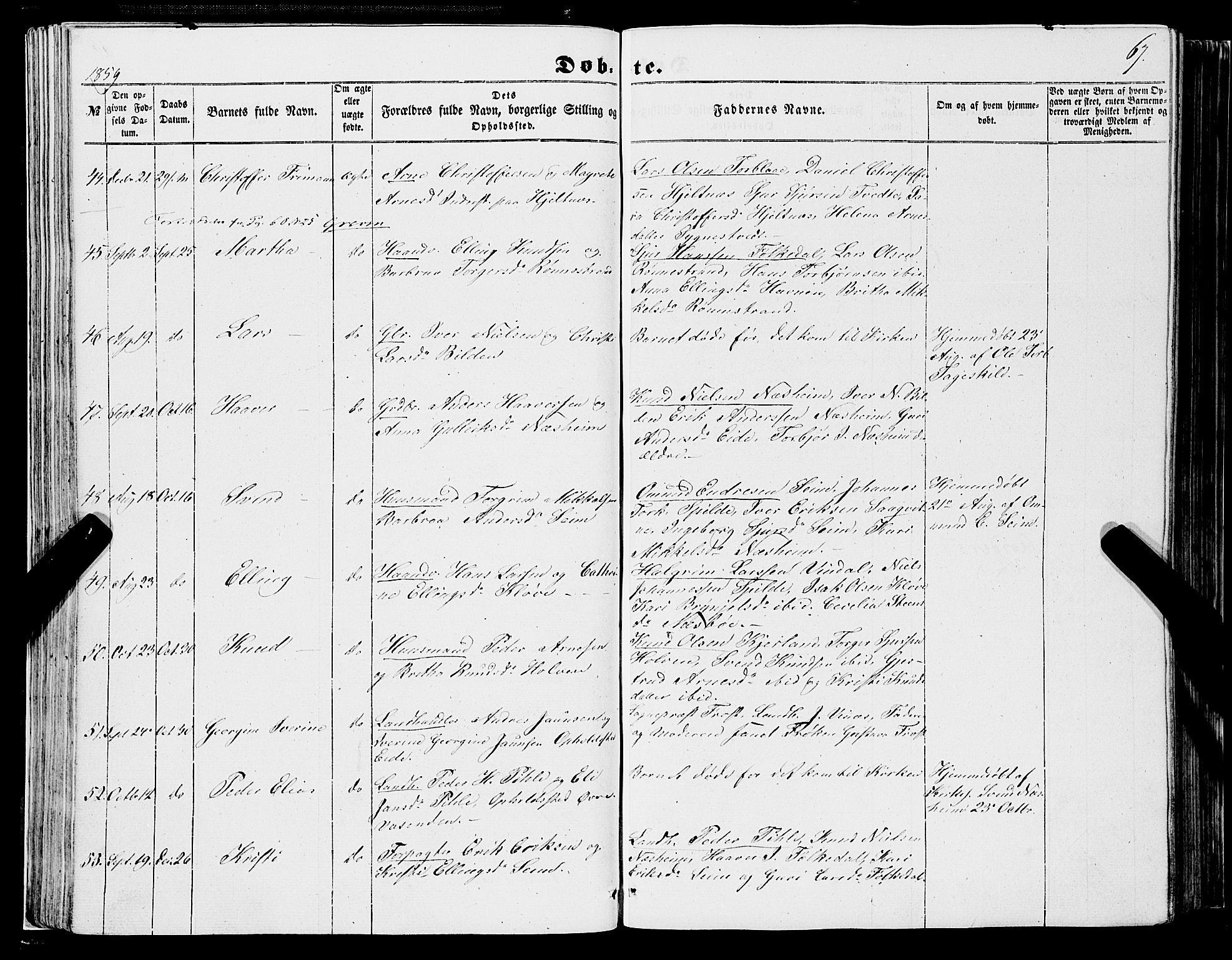 Ulvik sokneprestembete, SAB/A-78801/H/Haa: Parish register (official) no. A 13, 1853-1863, p. 67