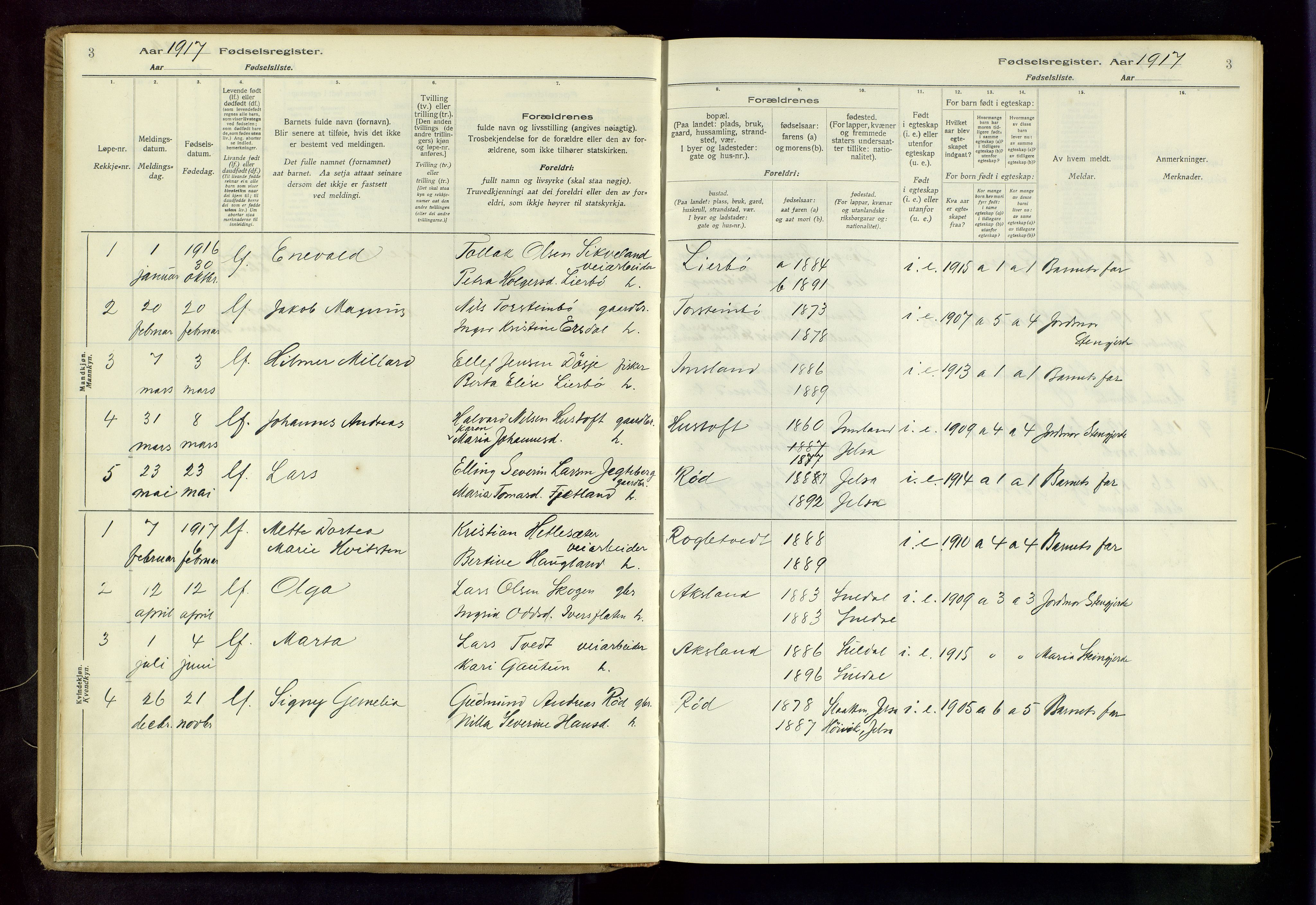 Vikedal sokneprestkontor, AV/SAST-A-101840/01/II: Birth register no. 5, 1916-1982, p. 3