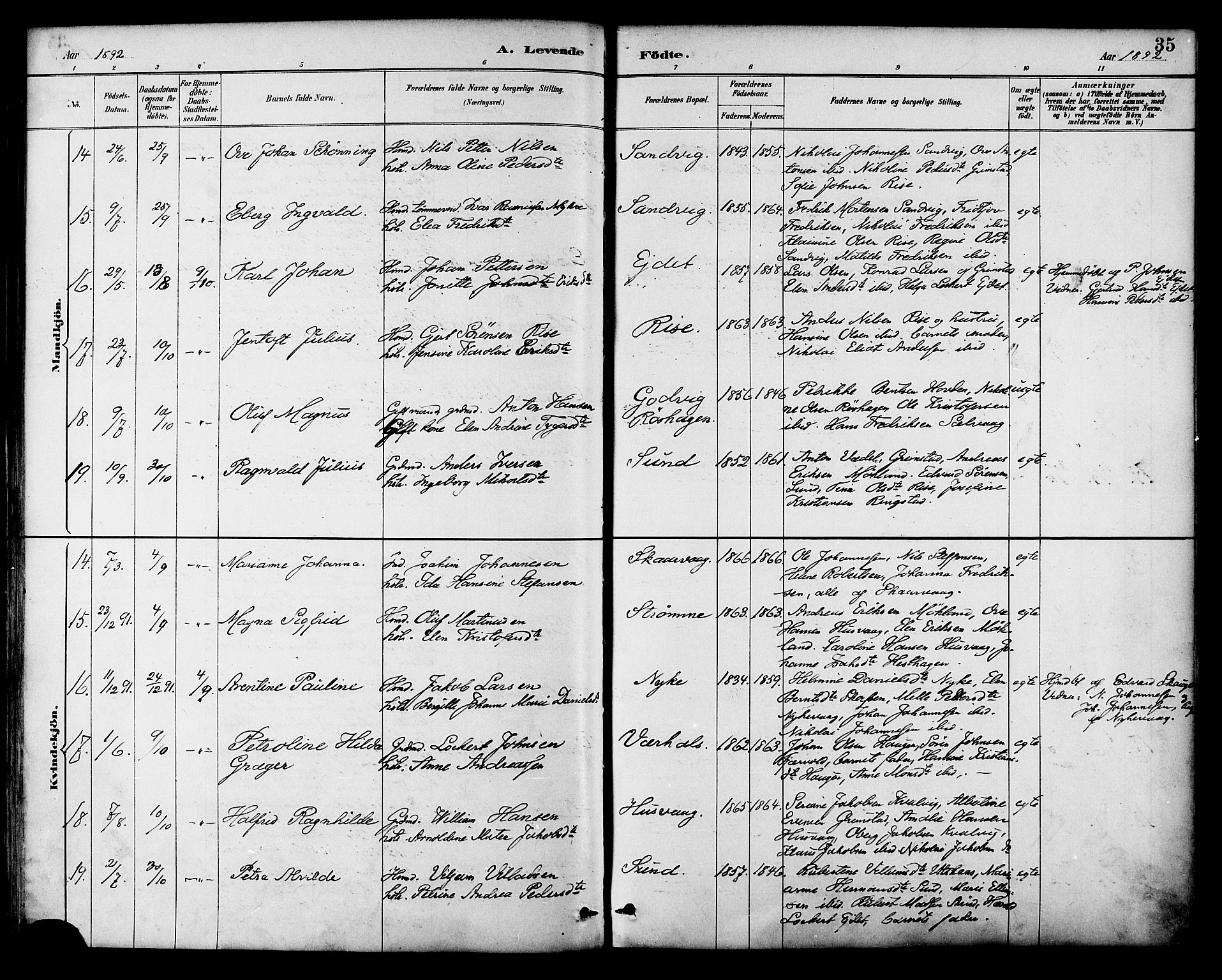 Ministerialprotokoller, klokkerbøker og fødselsregistre - Nordland, AV/SAT-A-1459/892/L1320: Parish register (official) no. 892A01, 1886-1901, p. 35