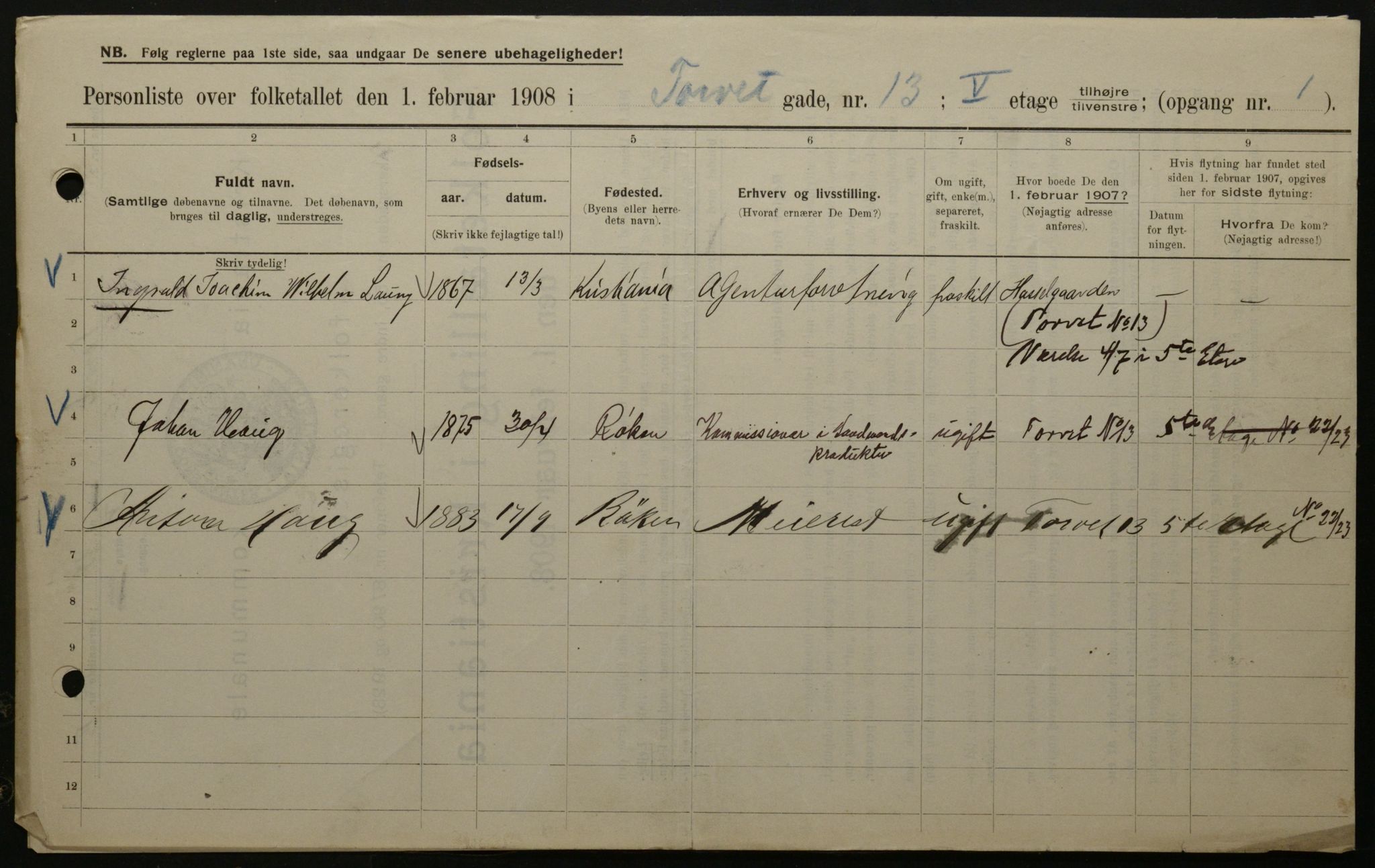 OBA, Municipal Census 1908 for Kristiania, 1908, p. 93220