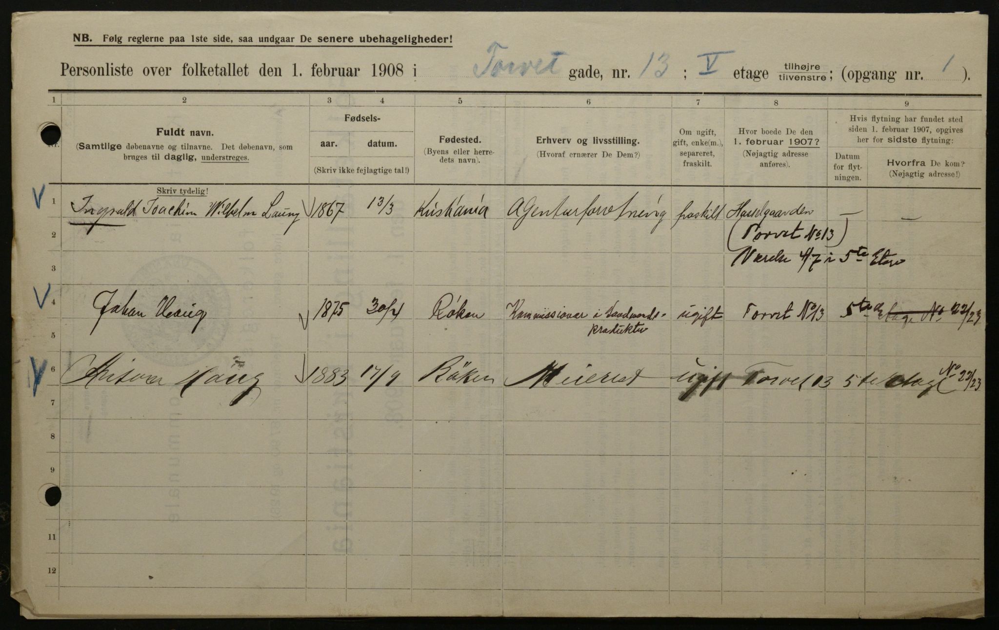 OBA, Municipal Census 1908 for Kristiania, 1908, p. 93220