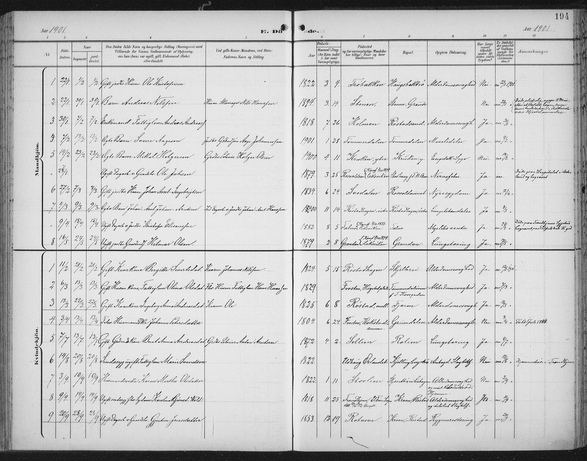 Ministerialprotokoller, klokkerbøker og fødselsregistre - Nord-Trøndelag, SAT/A-1458/701/L0011: Parish register (official) no. 701A11, 1899-1915, p. 194