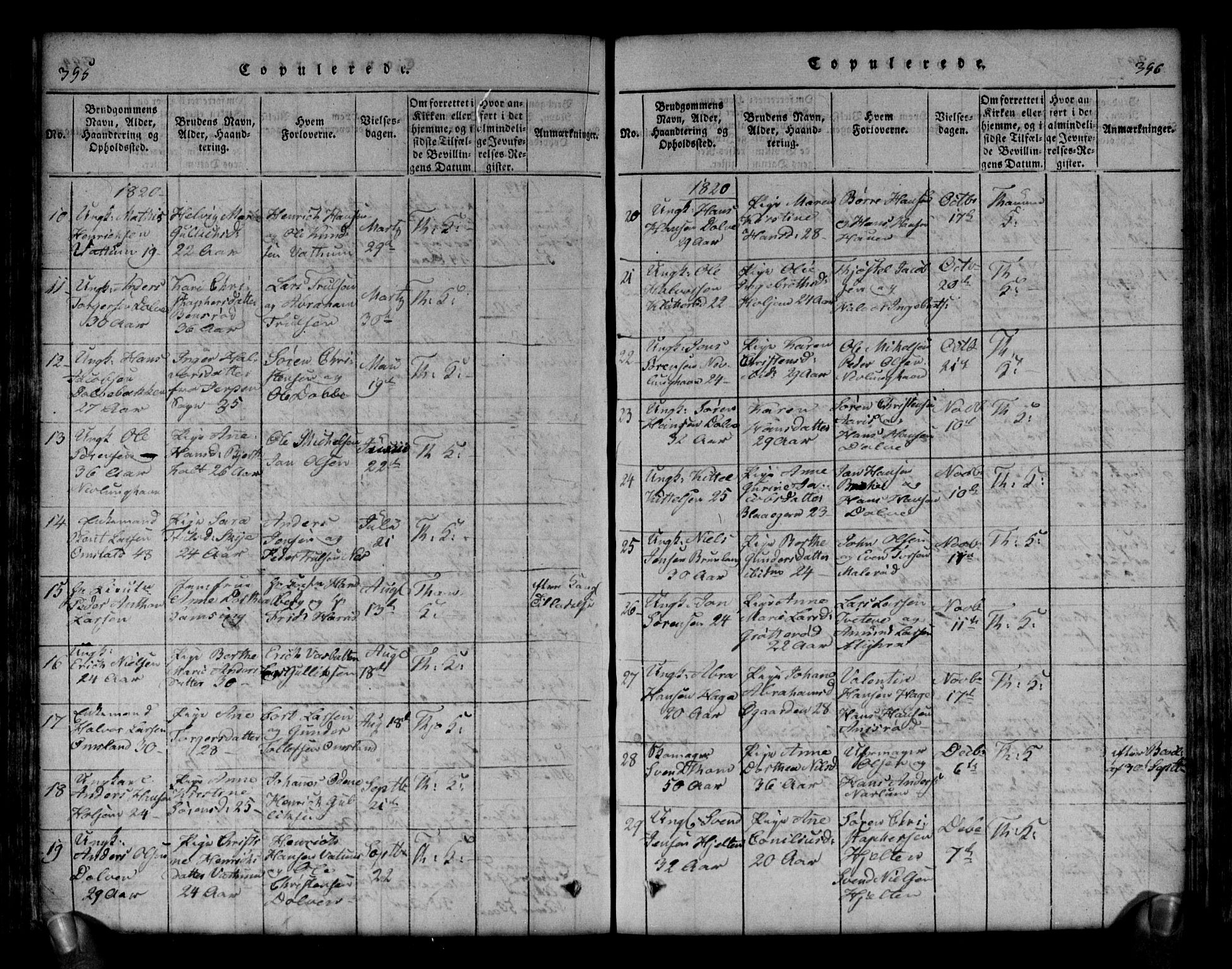 Brunlanes kirkebøker, AV/SAKO-A-342/G/Ga/L0001: Parish register (copy) no. I 1, 1814-1834, p. 395-396