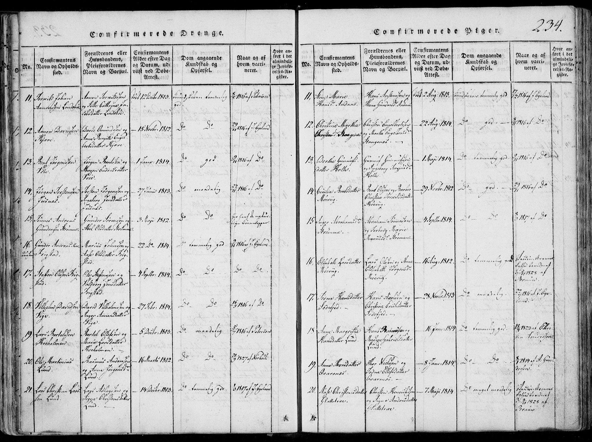Oddernes sokneprestkontor, SAK/1111-0033/F/Fa/Faa/L0005: Parish register (official) no. A 5, 1820-1838, p. 234