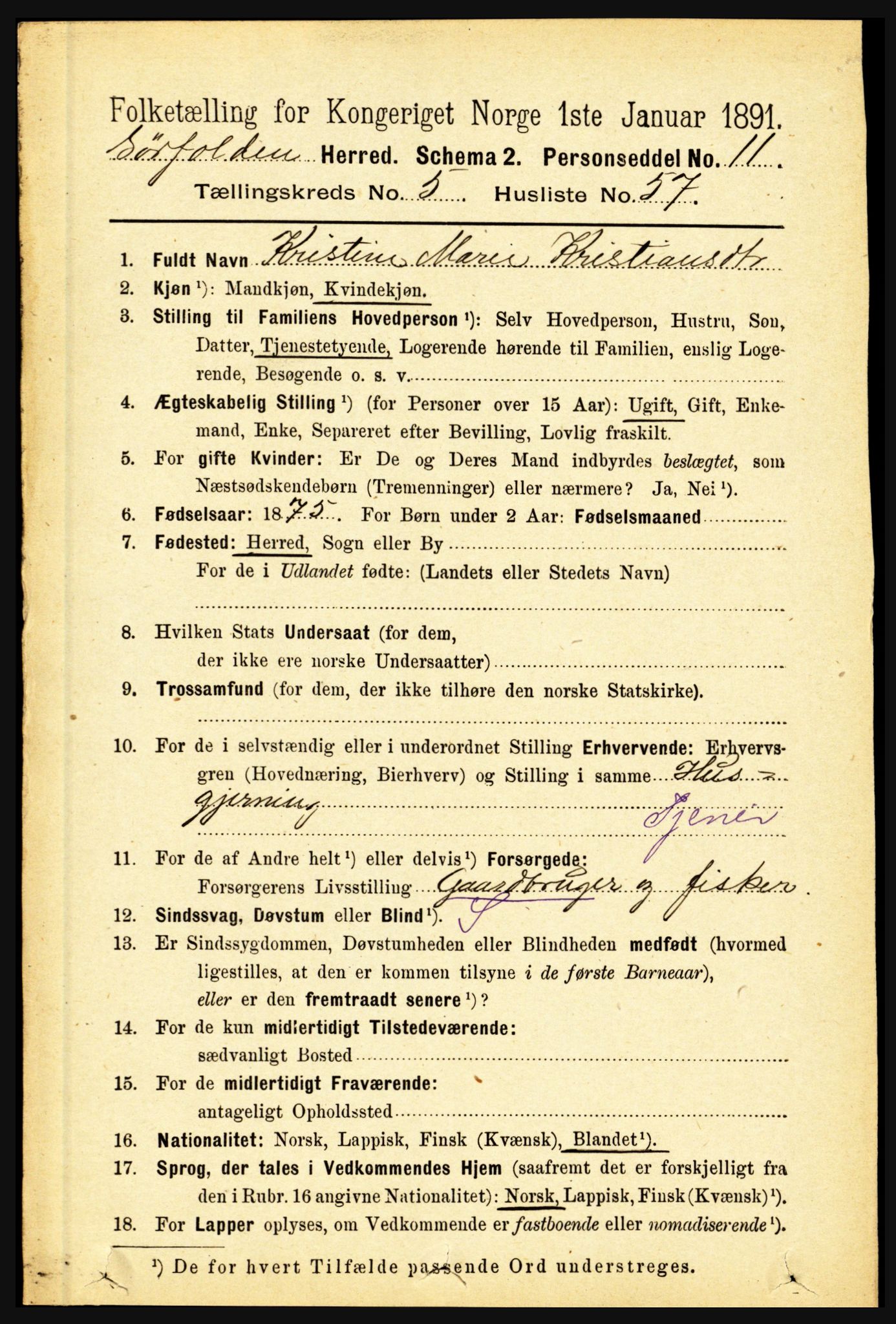 RA, 1891 census for 1845 Sørfold, 1891, p. 1768