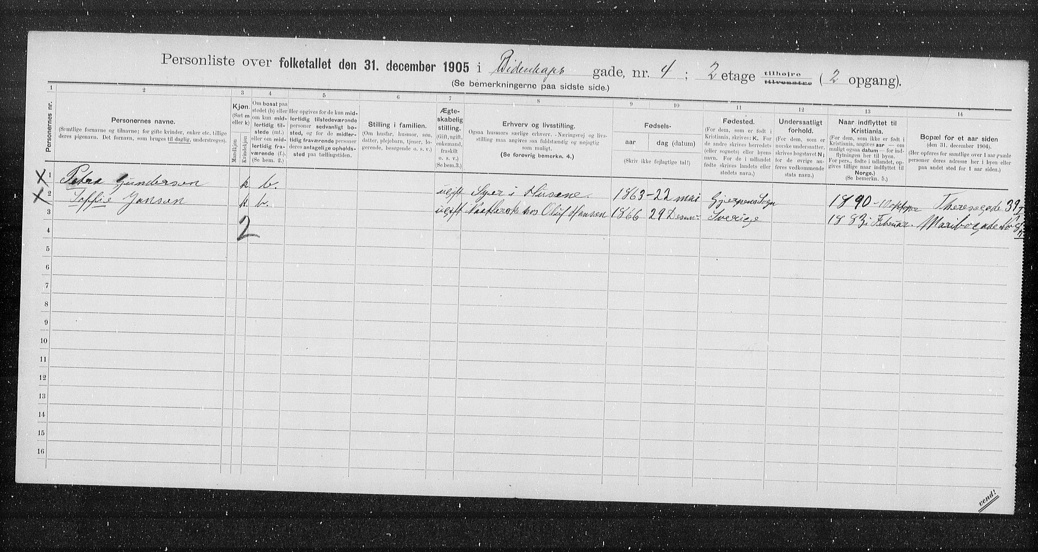 OBA, Municipal Census 1905 for Kristiania, 1905, p. 2316