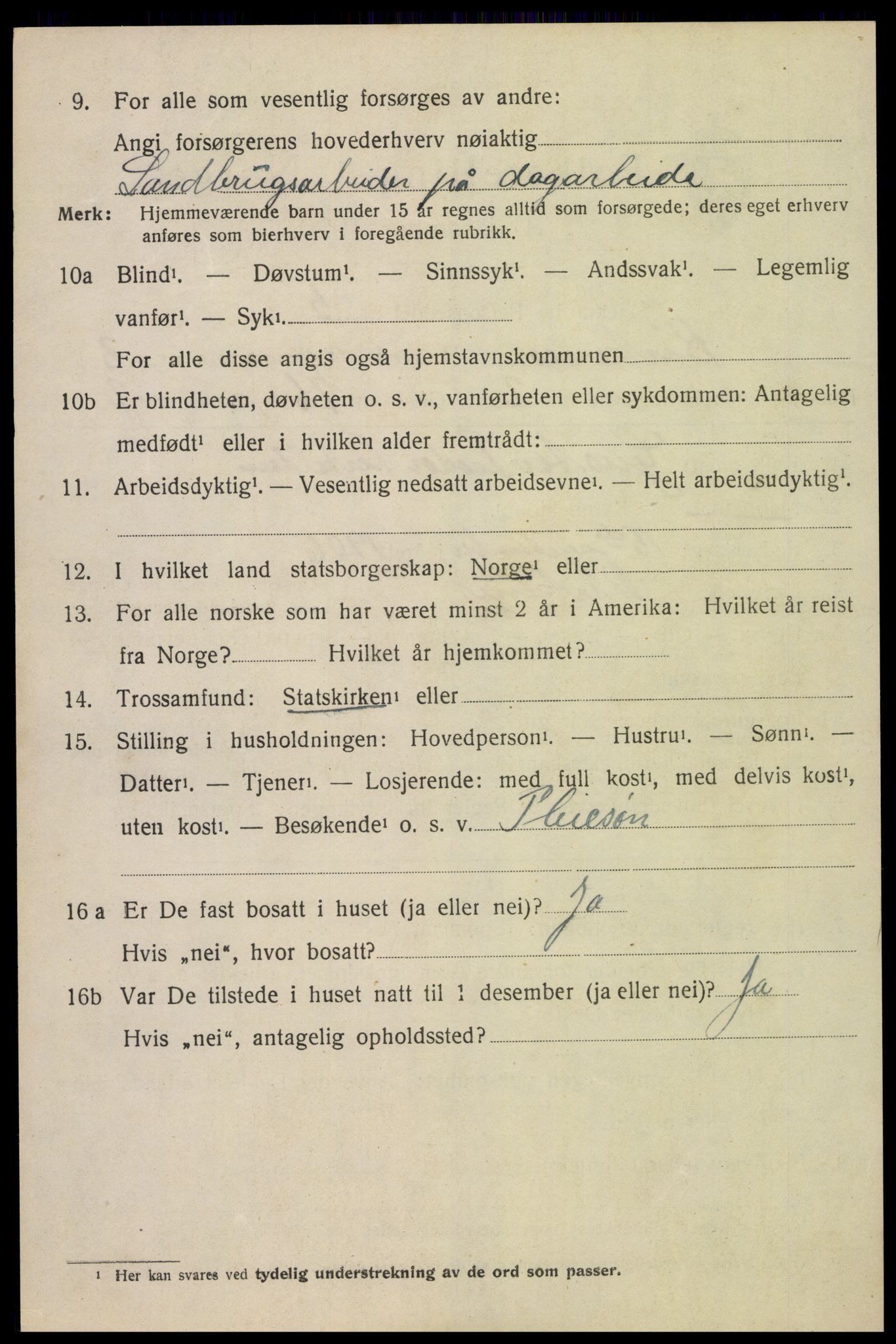 SAK, 1920 census for Birkenes, 1920, p. 1438