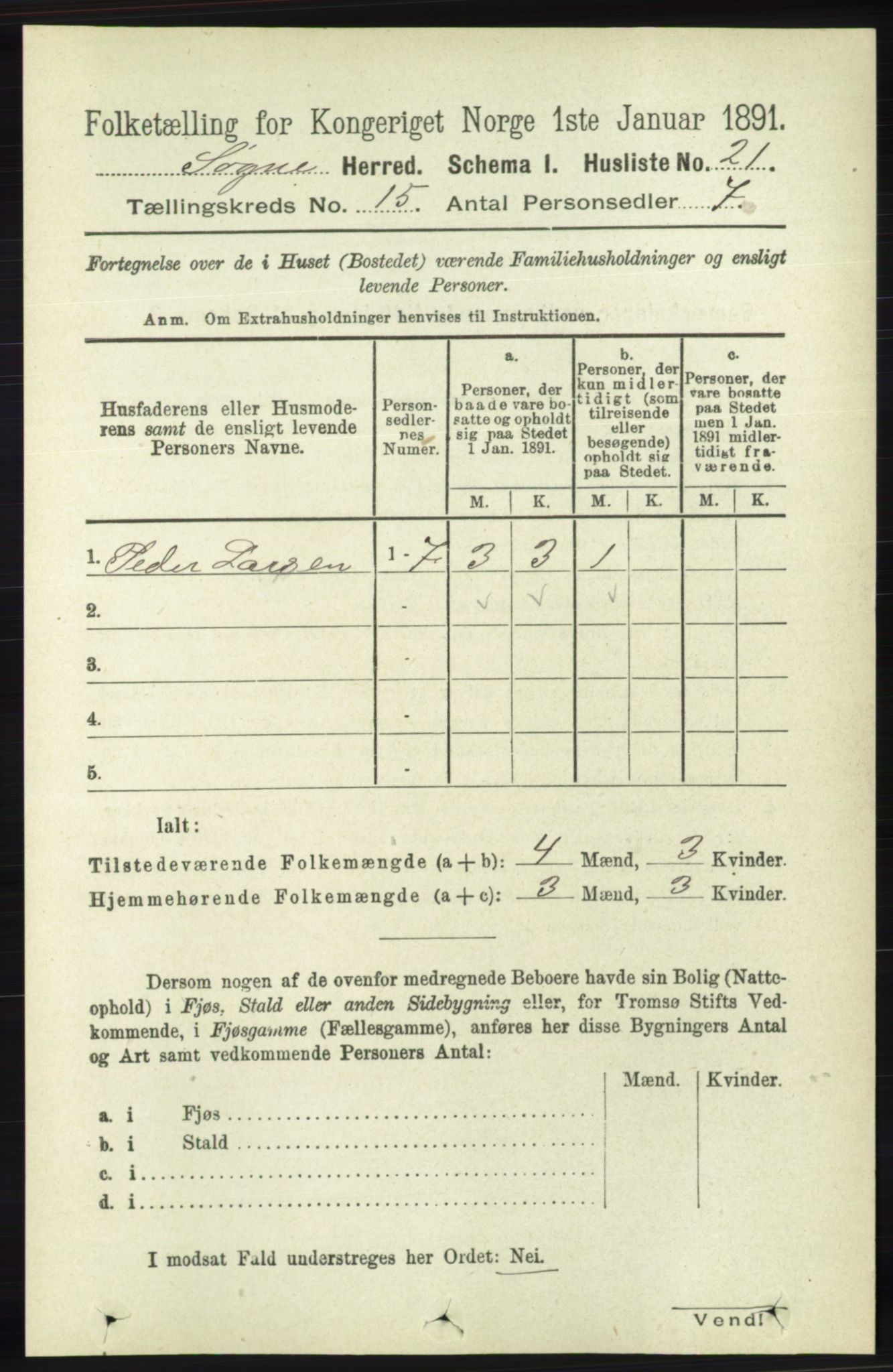 RA, 1891 census for 1018 Søgne, 1891, p. 3818