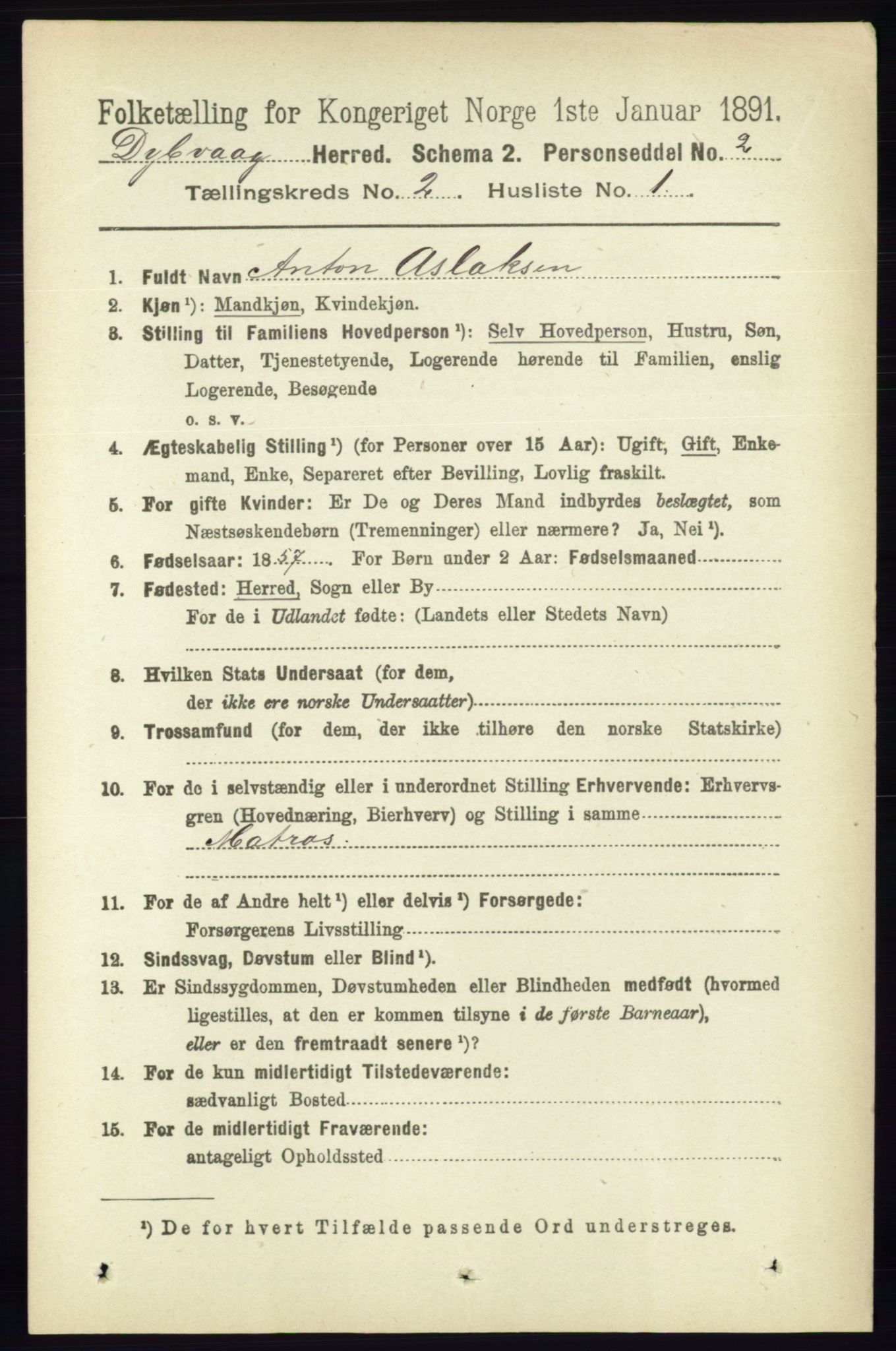 RA, 1891 census for 0915 Dypvåg, 1891, p. 515