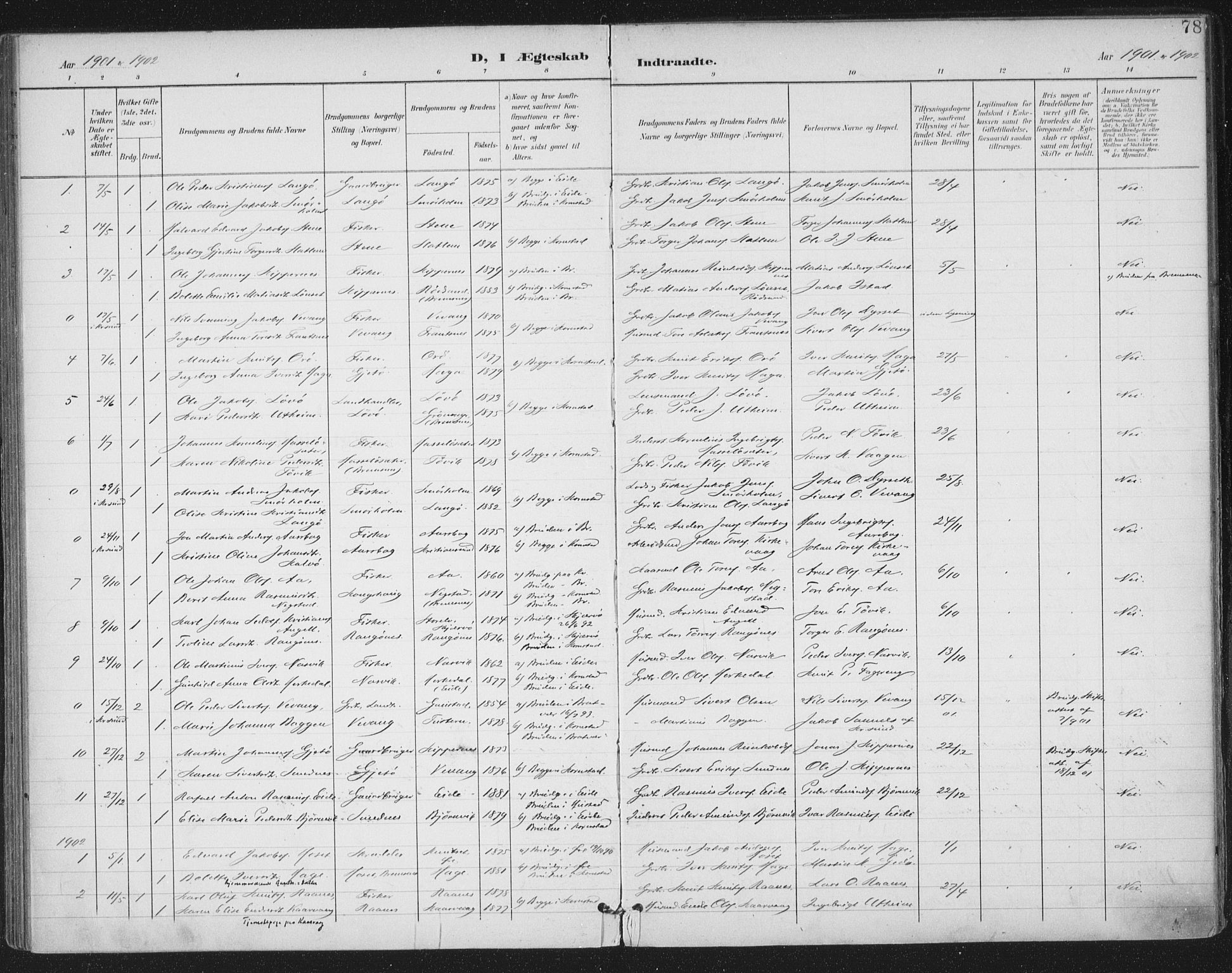 Ministerialprotokoller, klokkerbøker og fødselsregistre - Møre og Romsdal, SAT/A-1454/570/L0833: Parish register (official) no. 570A07, 1901-1914, p. 78
