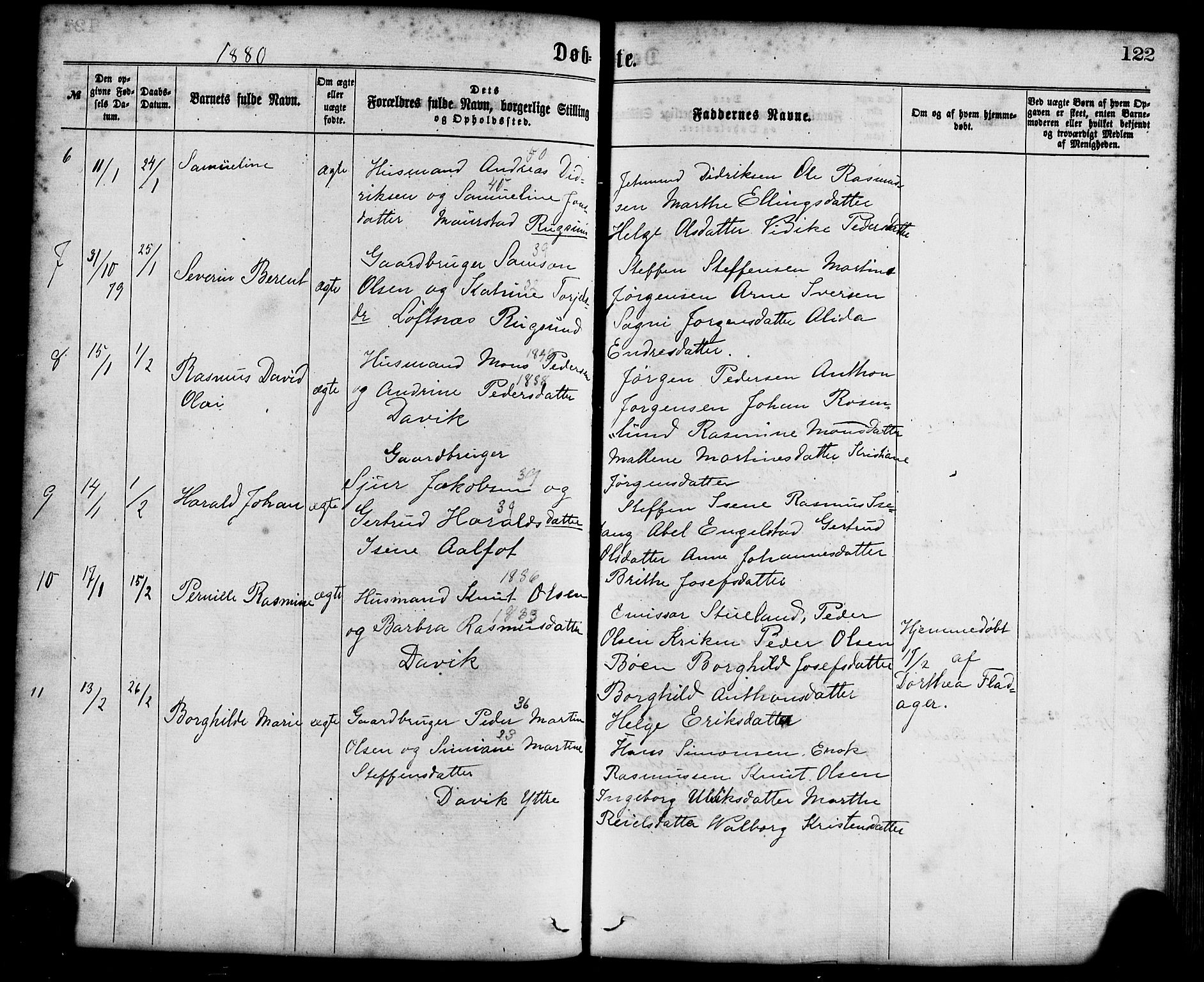 Davik sokneprestembete, AV/SAB-A-79701/H/Haa/Haaa/L0006: Parish register (official) no. A 6, 1867-1881, p. 122