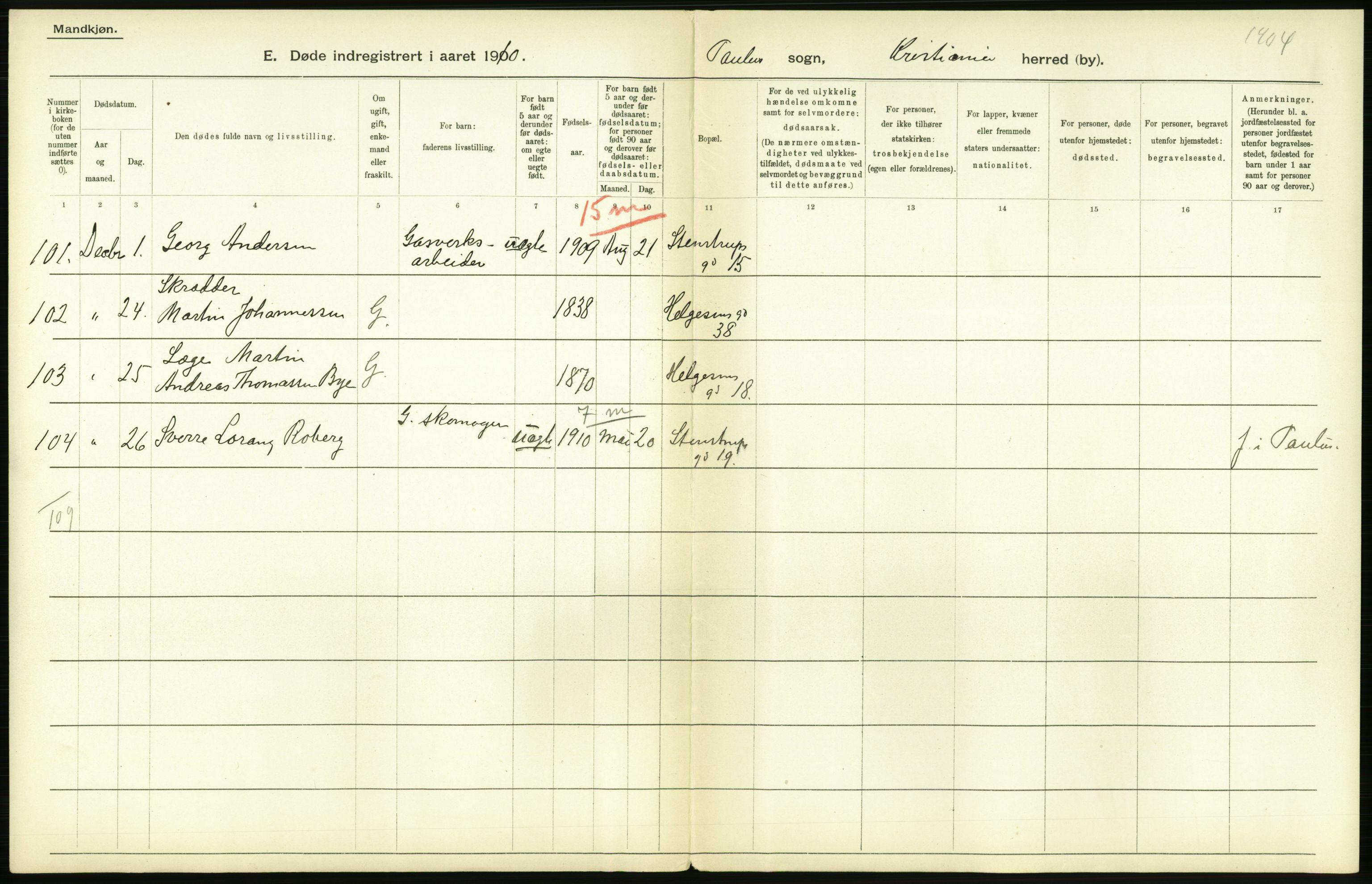 Statistisk sentralbyrå, Sosiodemografiske emner, Befolkning, RA/S-2228/D/Df/Dfa/Dfah/L0008: Kristiania: Døde, 1910, p. 952