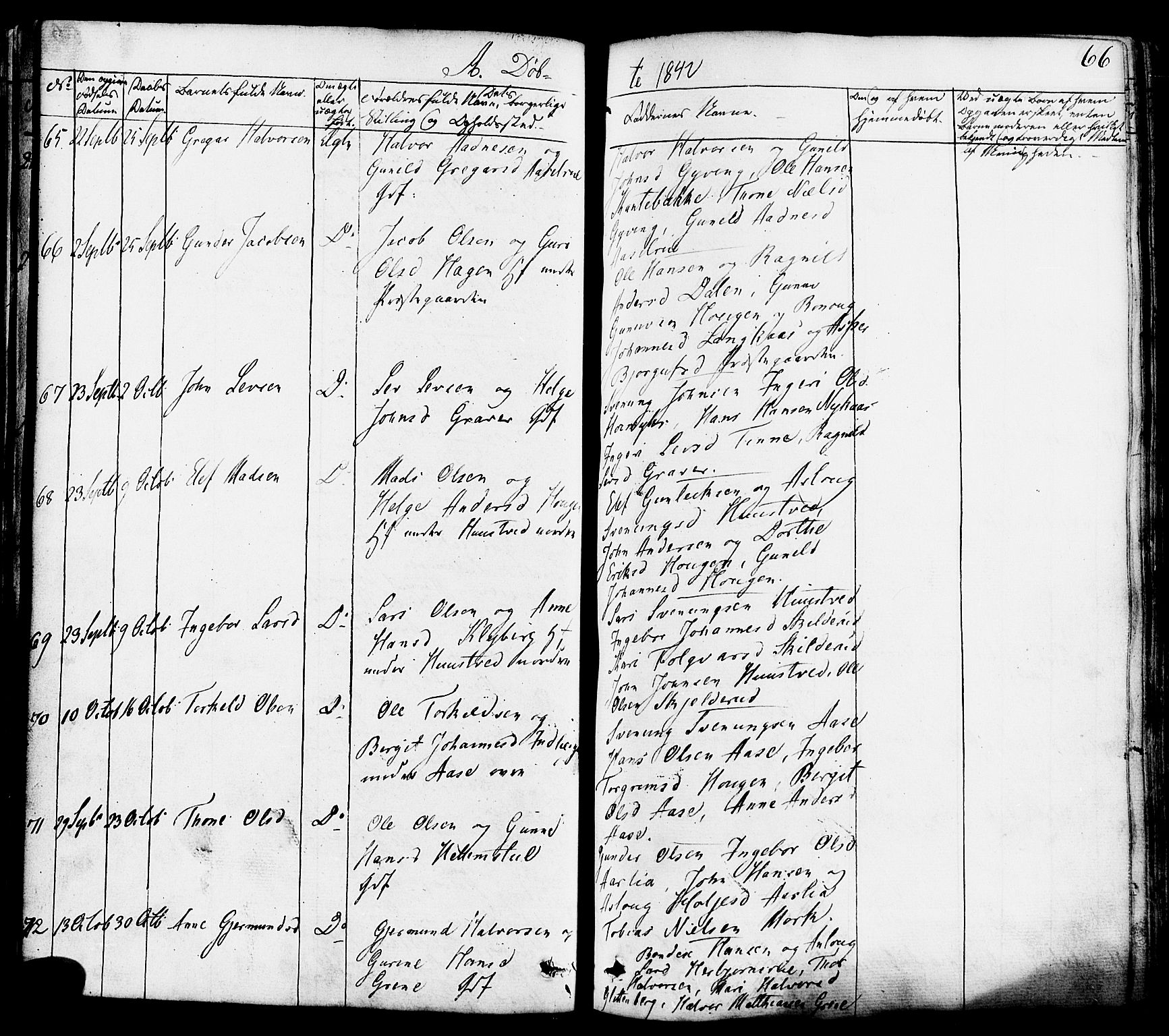 Heddal kirkebøker, SAKO/A-268/F/Fa/L0006: Parish register (official) no. I 6, 1837-1854, p. 66