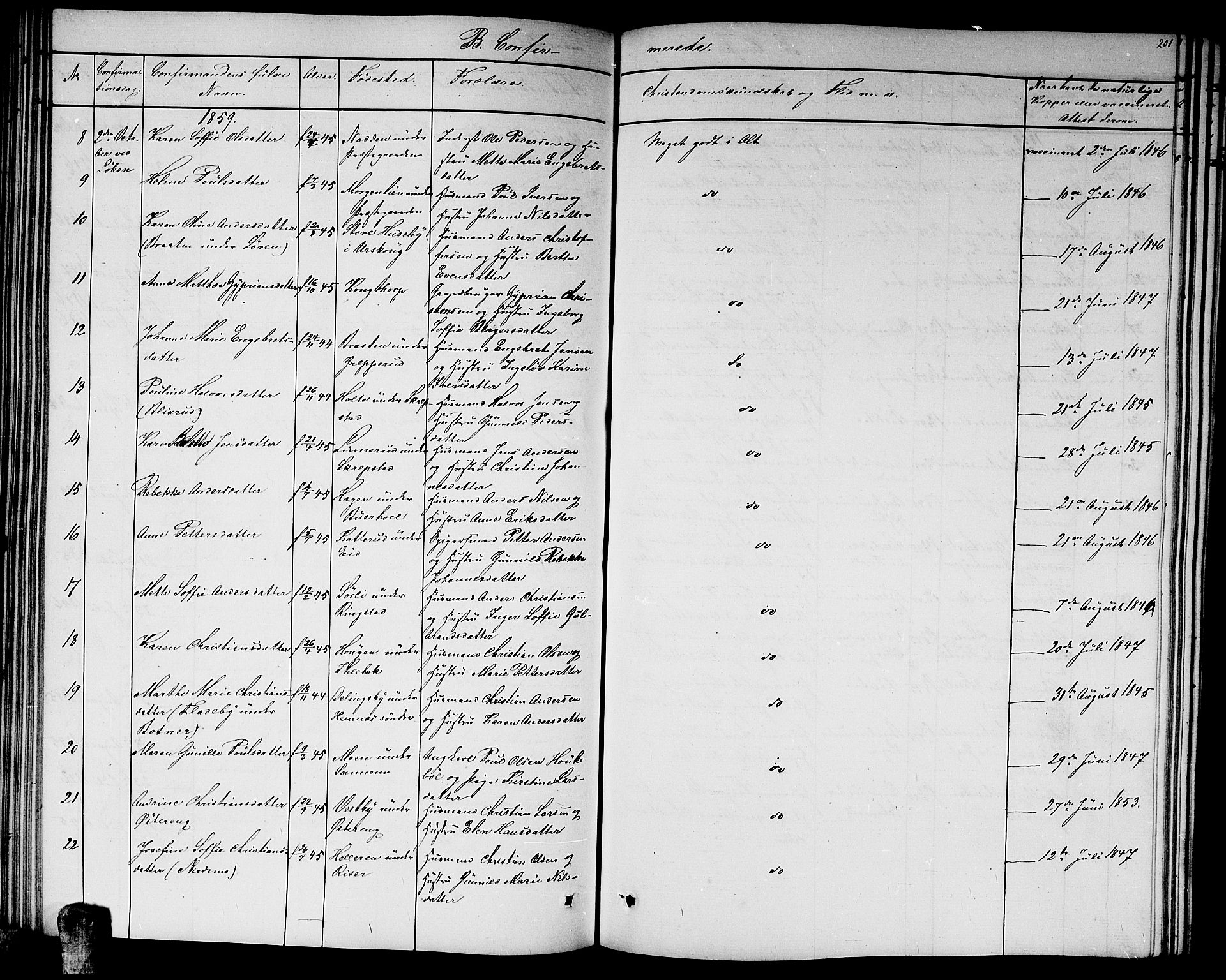 Høland prestekontor Kirkebøker, AV/SAO-A-10346a/G/Ga/L0004: Parish register (copy) no. I 4, 1854-1862, p. 201