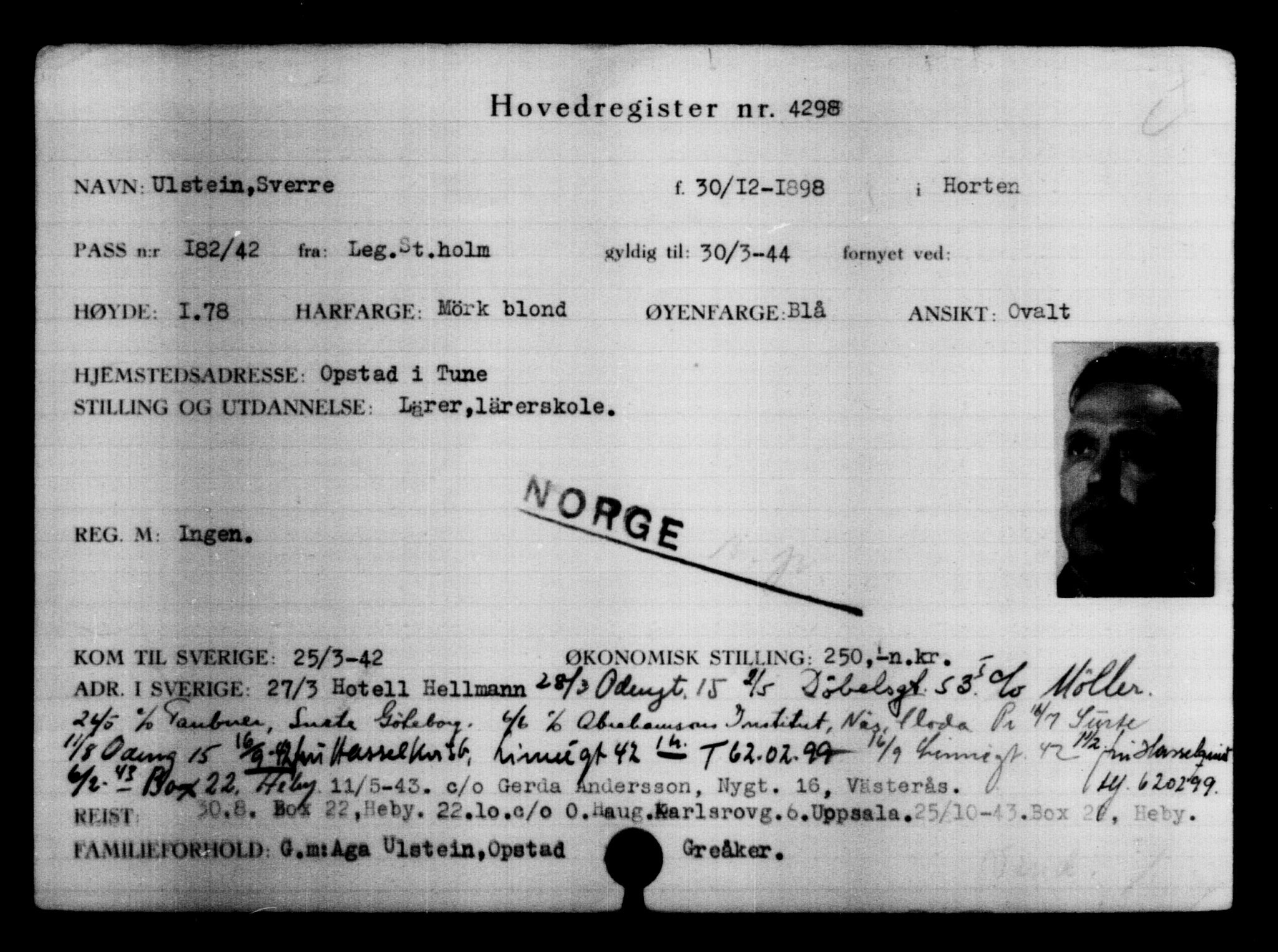 Utenriksstasjonene, Legasjonen i Stockholm, Flyktningkontoret, AV/RA-S-6753/V/Va/L0004: Kjesäterkartoteket, flyktninger med registreringsnr. 3496-6610, 1940-1945, p. 971