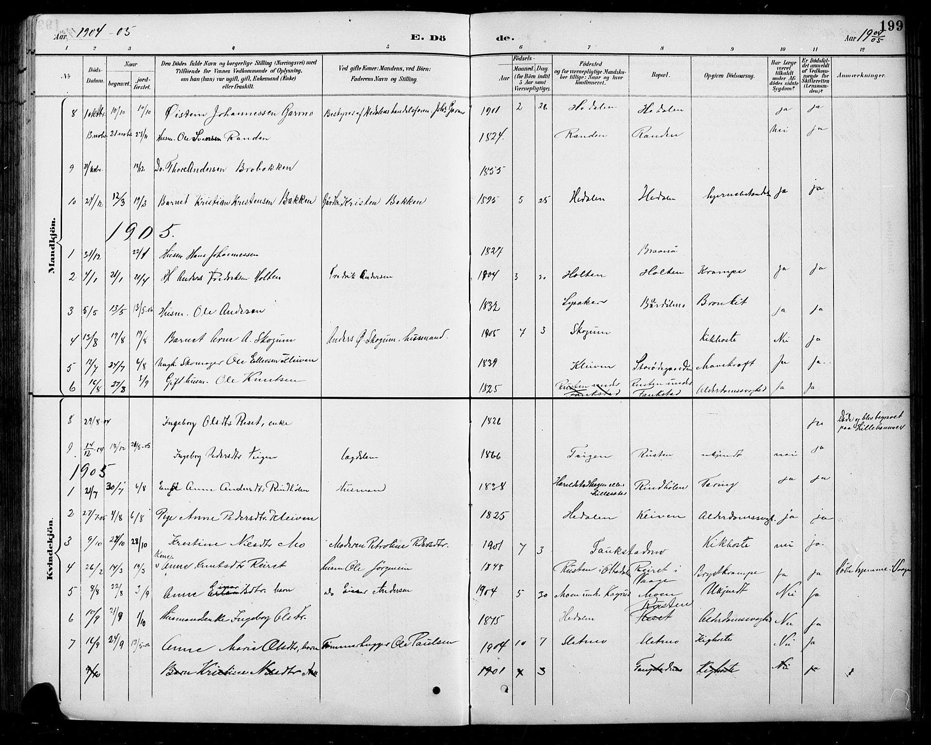 Sel prestekontor, SAH/PREST-074/H/Ha/Hab/L0005: Parish register (copy) no. 5, 1894-1923, p. 199