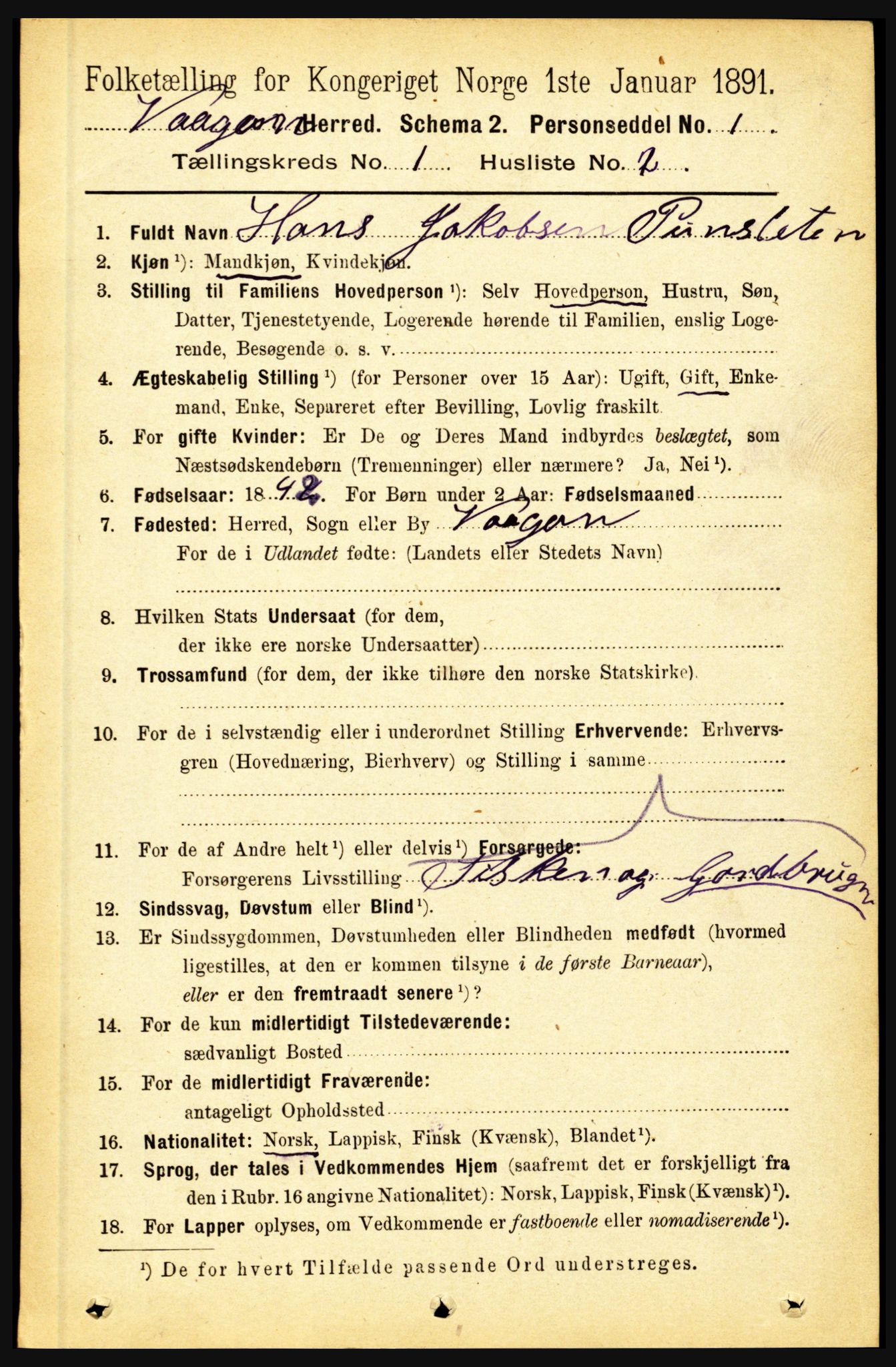 RA, 1891 census for 1865 Vågan, 1891, p. 103