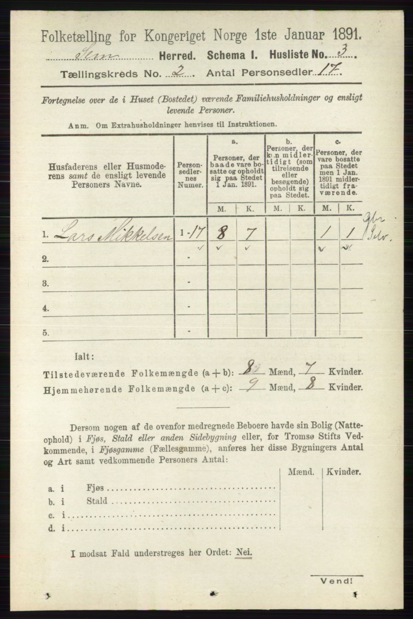 RA, 1891 census for 0721 Sem, 1891, p. 590