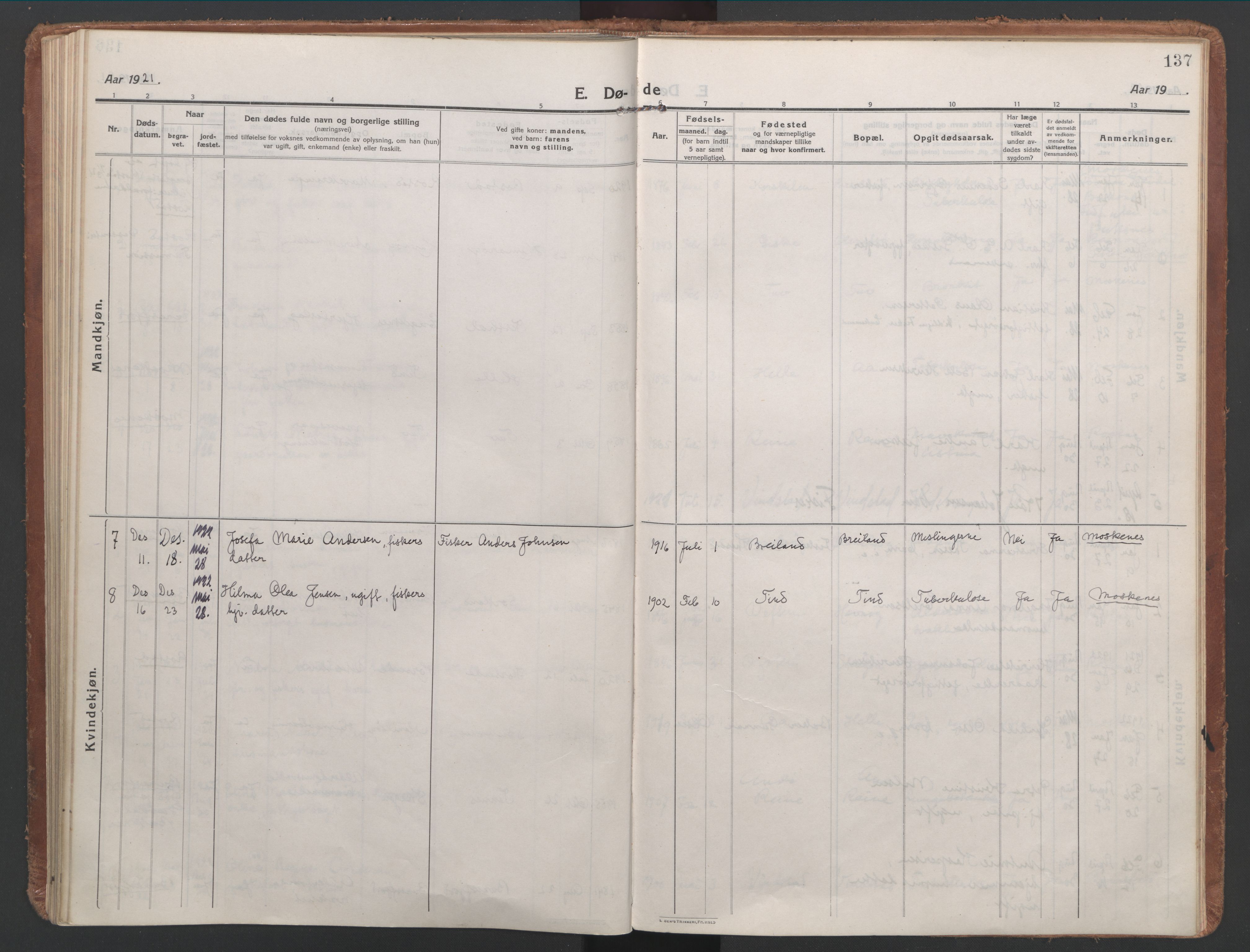 Ministerialprotokoller, klokkerbøker og fødselsregistre - Nordland, AV/SAT-A-1459/886/L1222: Parish register (official) no. 886A04, 1914-1926, p. 137