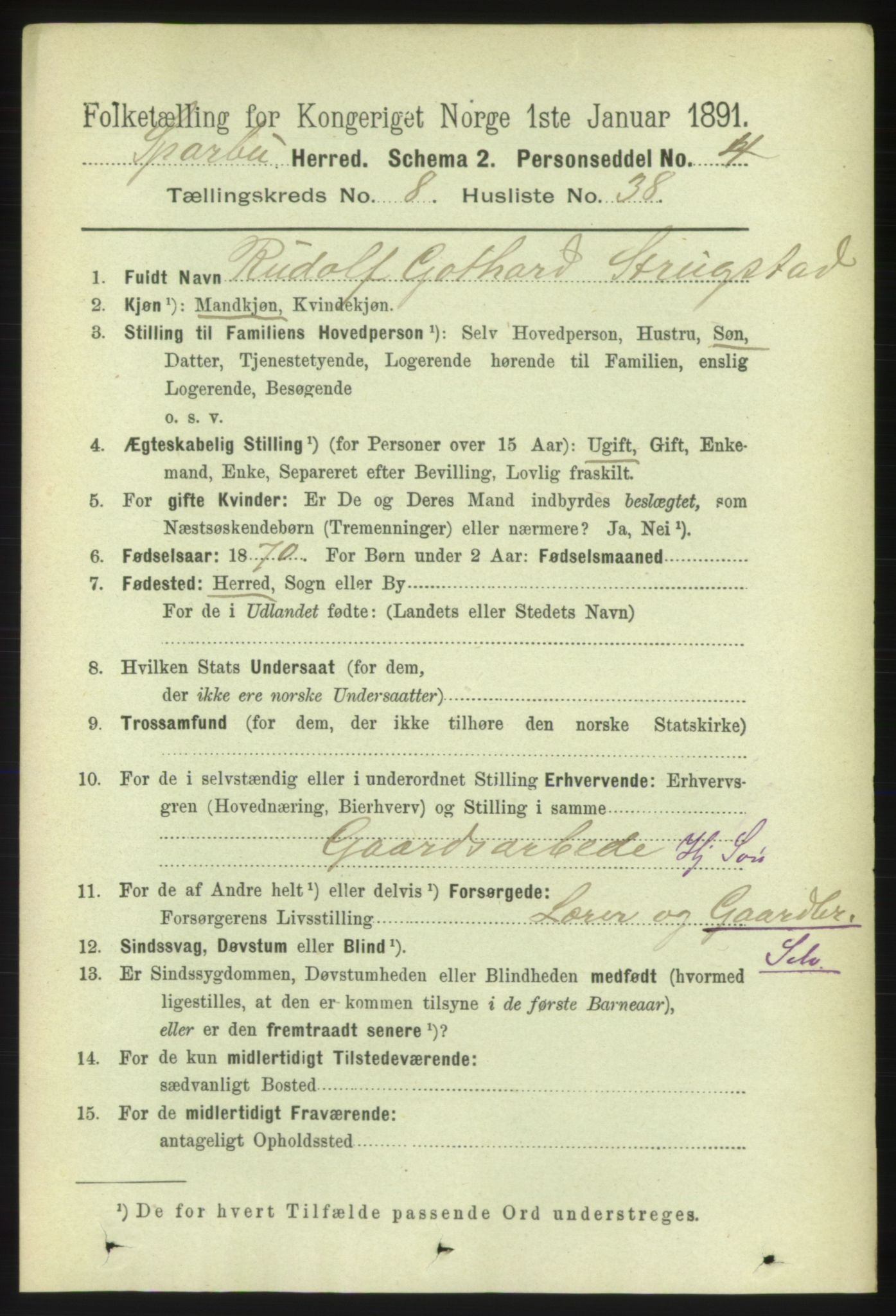 RA, 1891 census for 1731 Sparbu, 1891, p. 3005