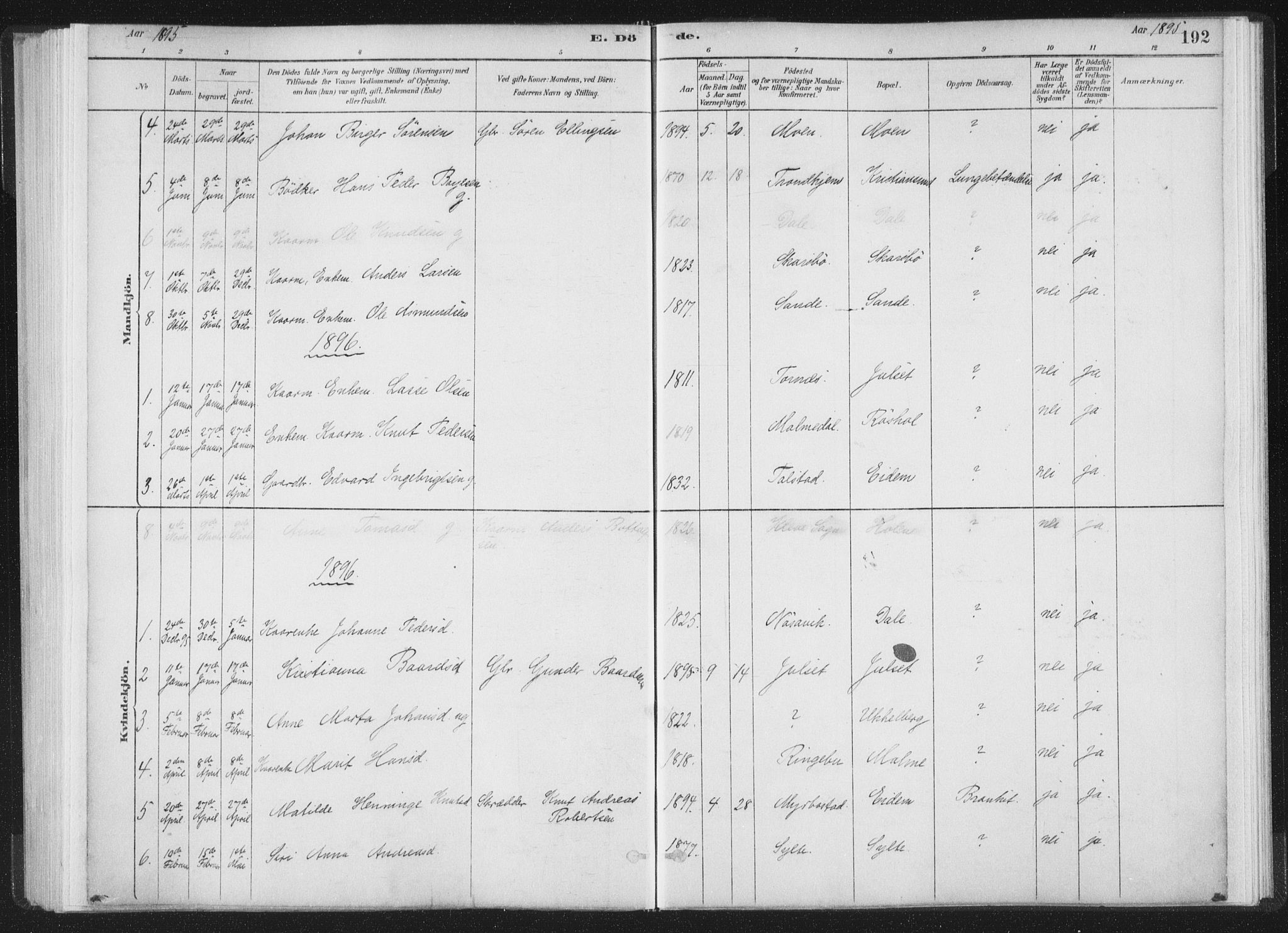 Ministerialprotokoller, klokkerbøker og fødselsregistre - Møre og Romsdal, AV/SAT-A-1454/564/L0740: Parish register (official) no. 564A01, 1880-1899, p. 192