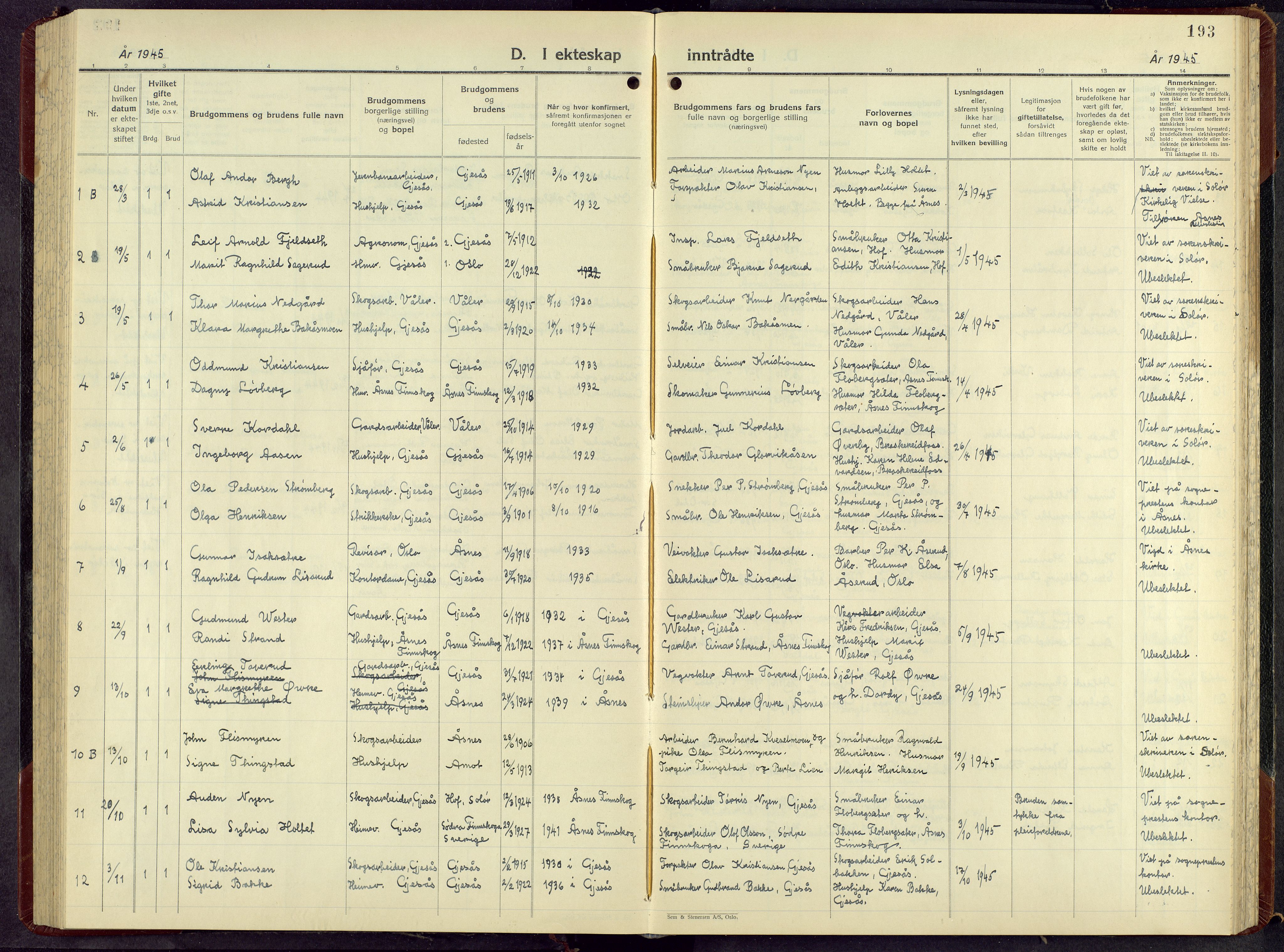 Åsnes prestekontor, AV/SAH-PREST-042/H/Ha/Hab/L0013: Parish register (copy) no. 13, 1943-1966, p. 193