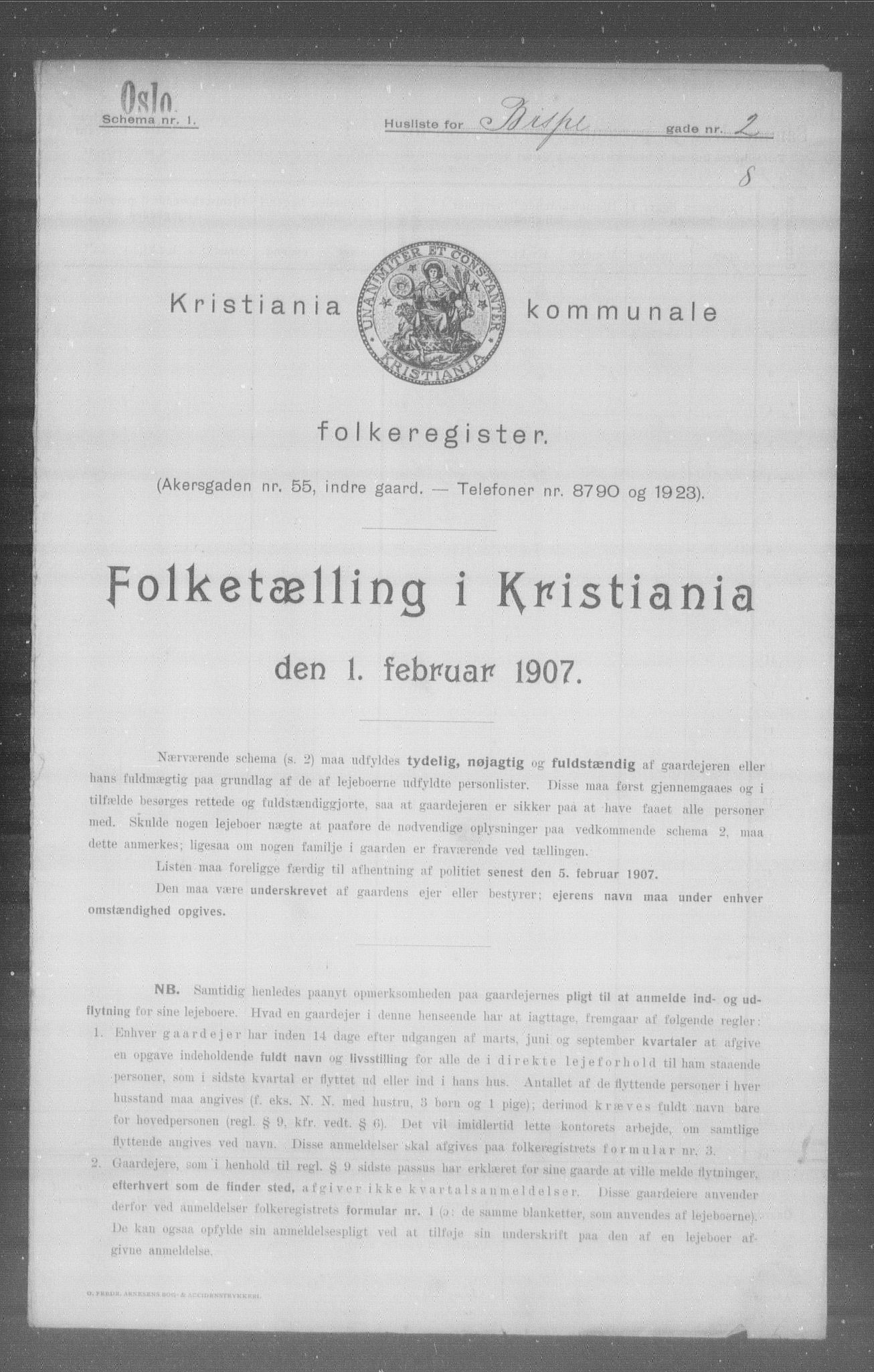OBA, Municipal Census 1907 for Kristiania, 1907, p. 2714